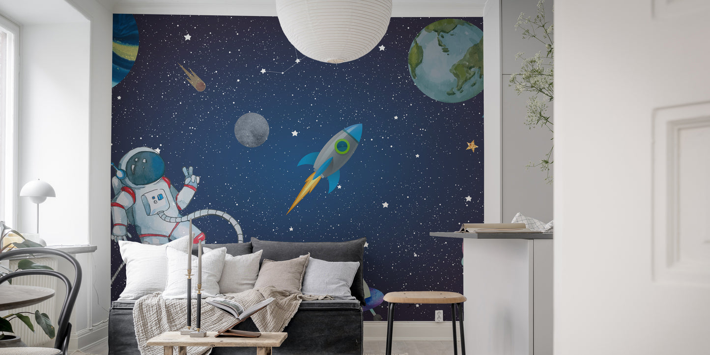 Orbiting Dreams Space Expedition Mural peel and stick wallpaper