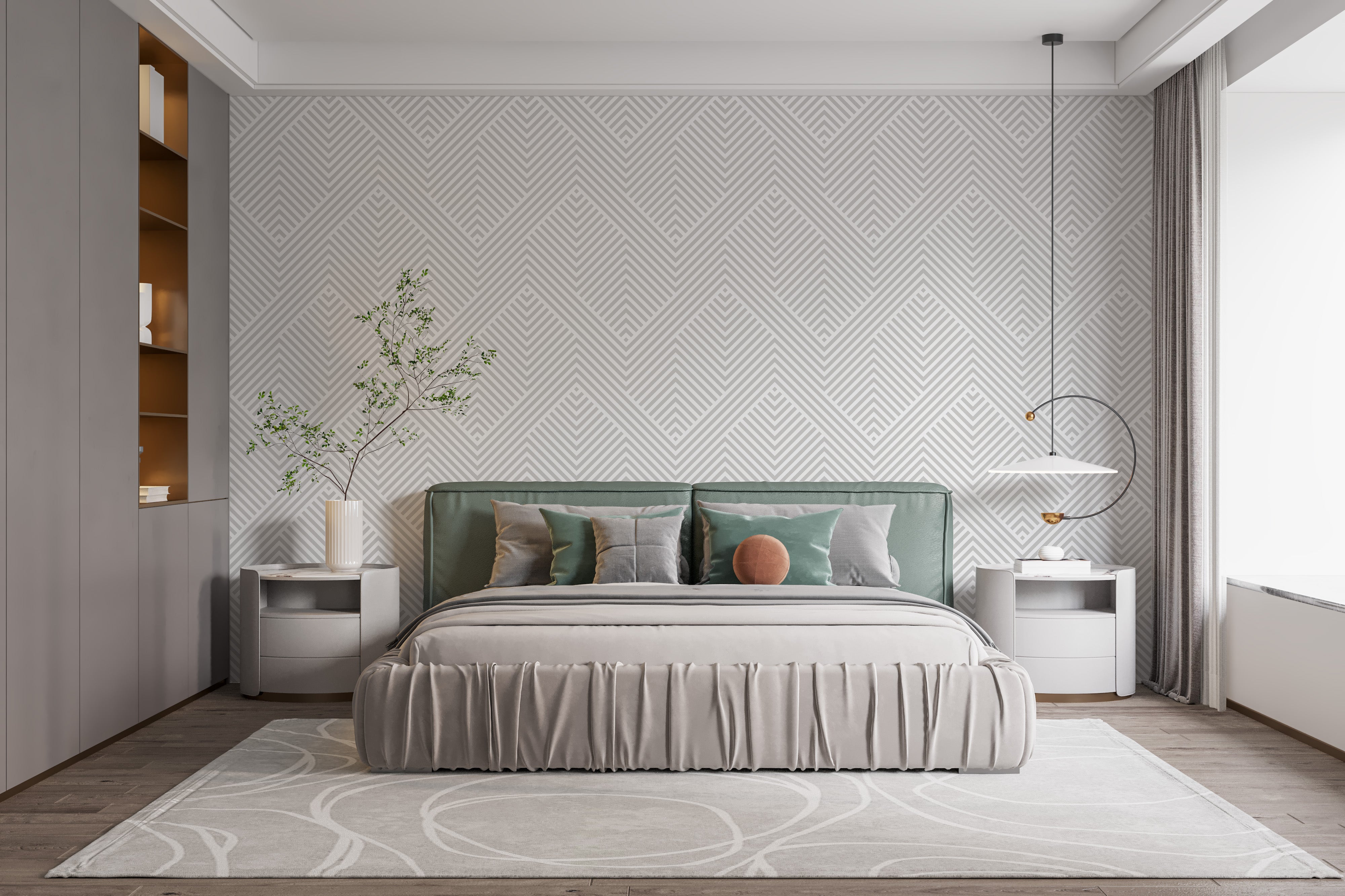 Minimalist geometric wallpaper in light gray
