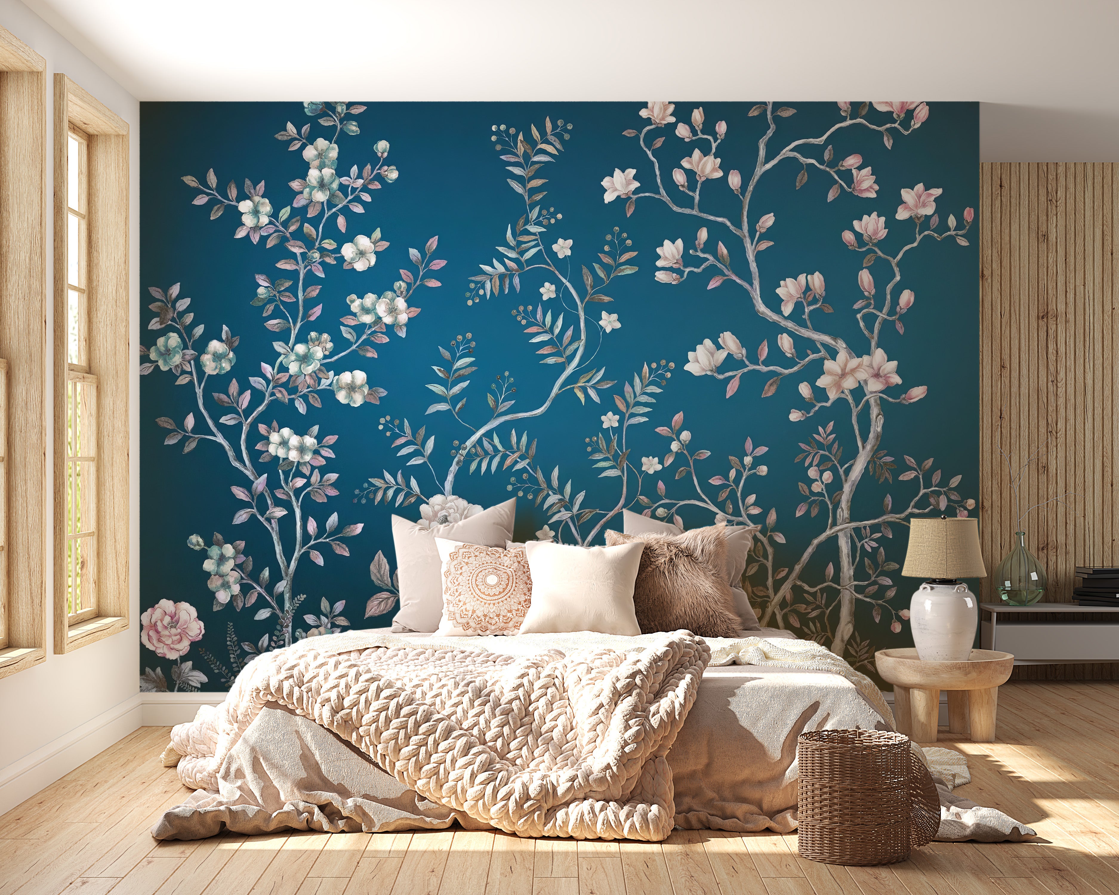 Luxurious blue chinoiserie-inspired wall art