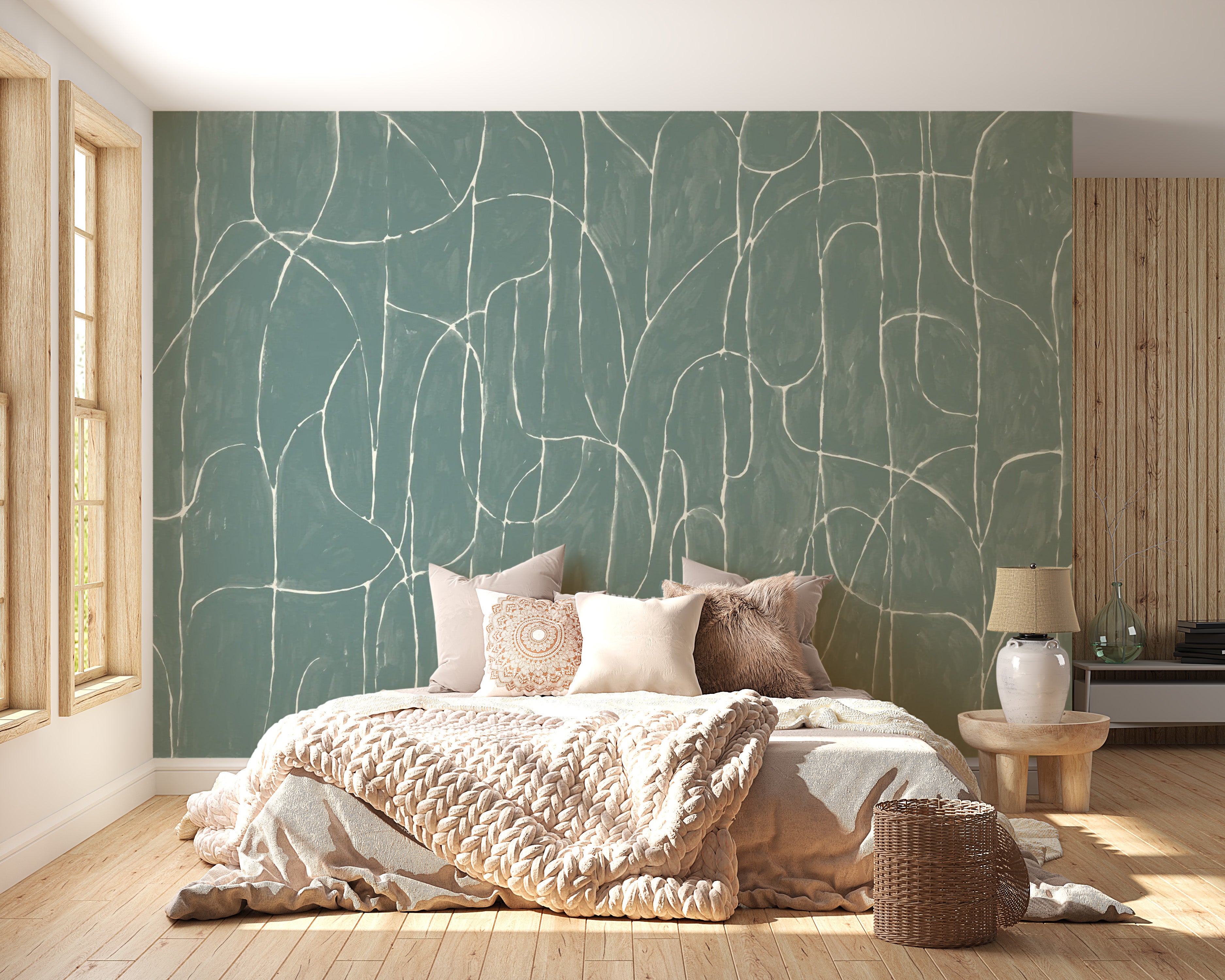 Tranquil jade blue beach wall mural for interiors