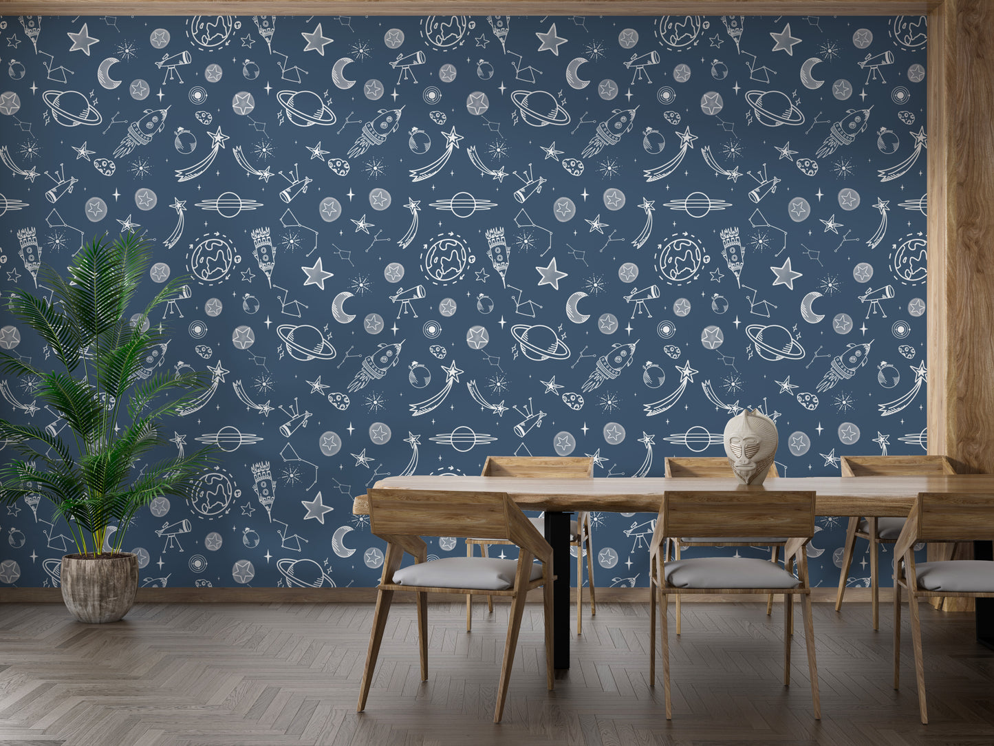 Space Voyage Blue Wallpaper for cosmic wall decor