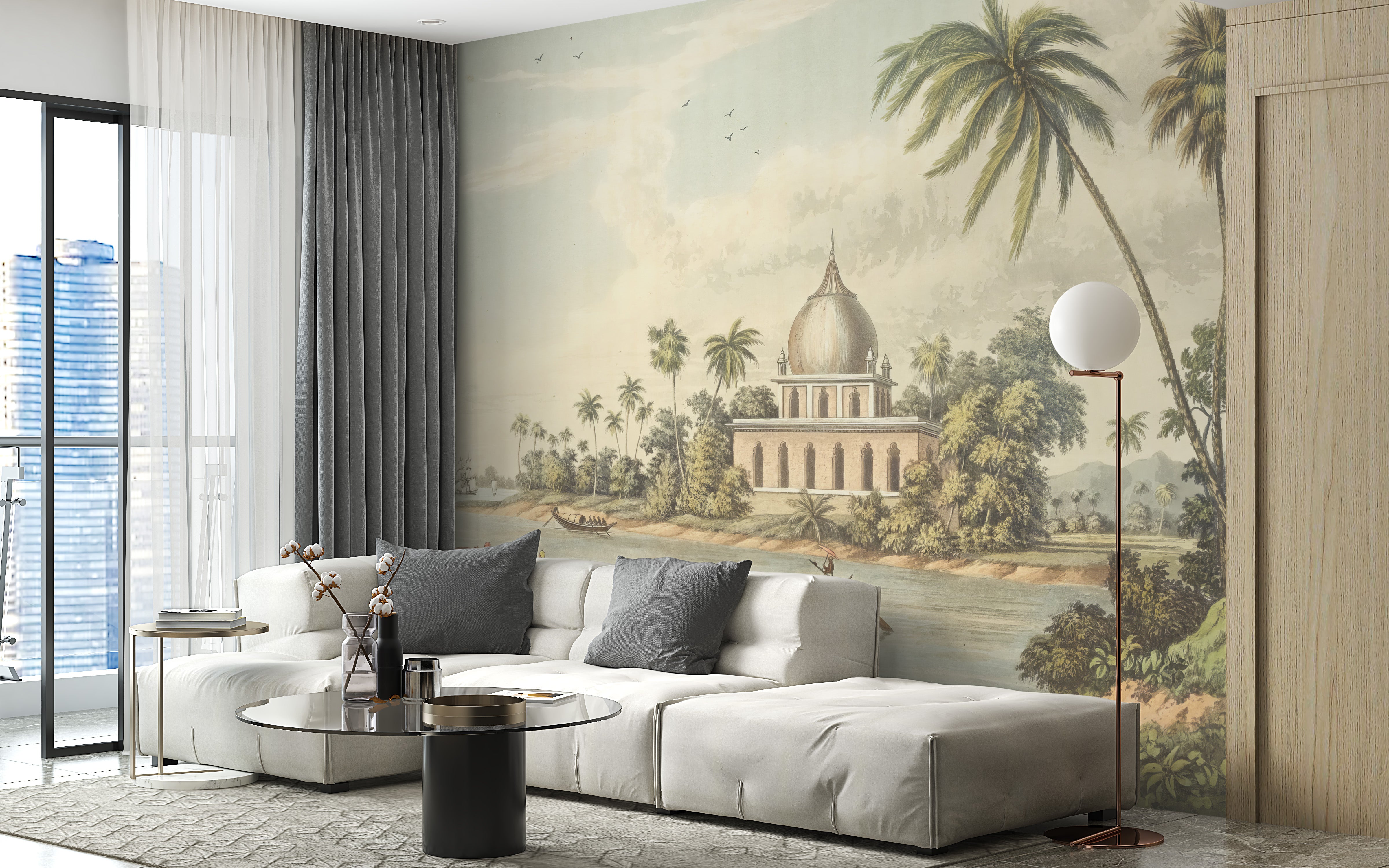 Riverside Indian city view wallpaper mural