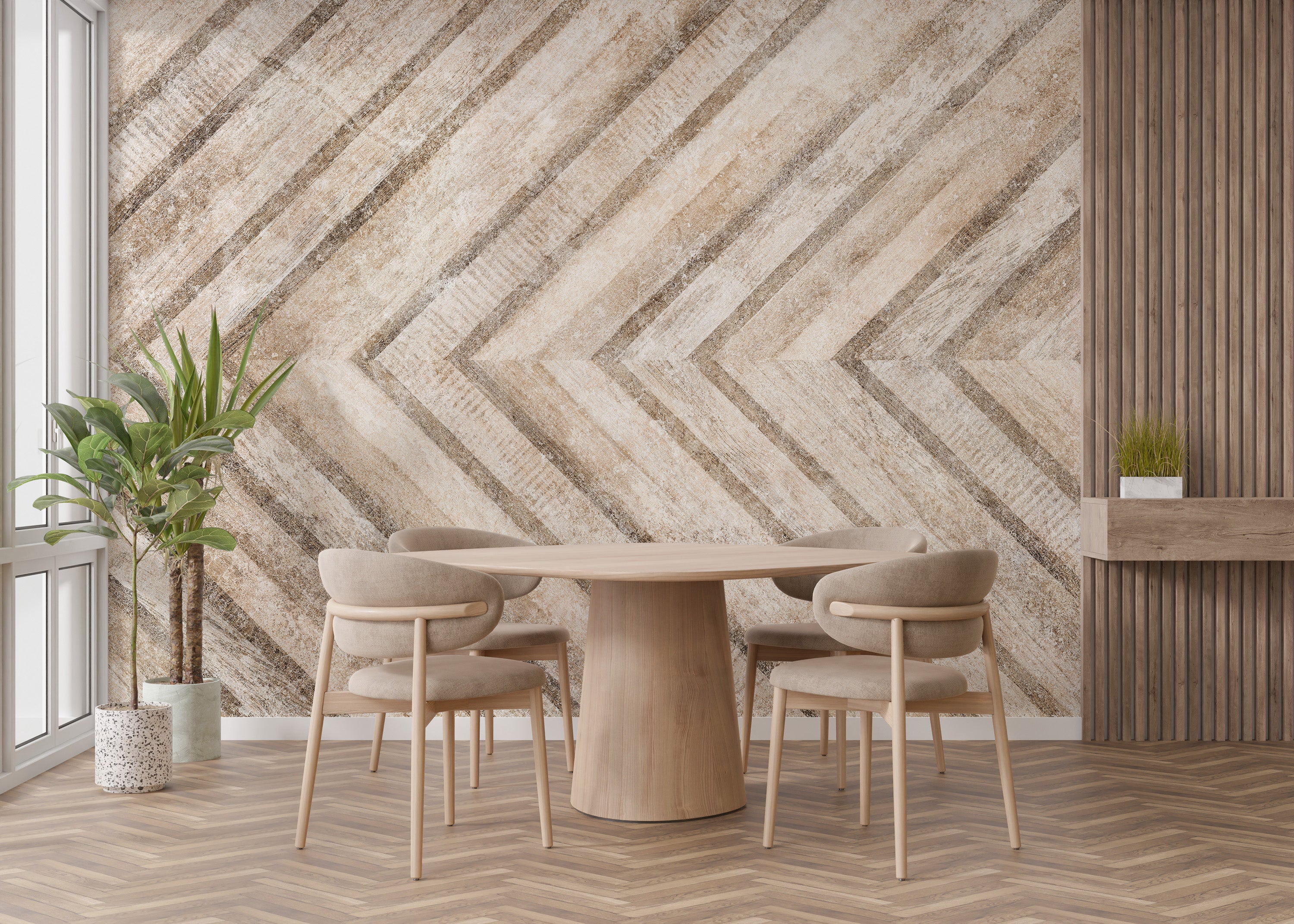 Chevron cement stone textured mural
