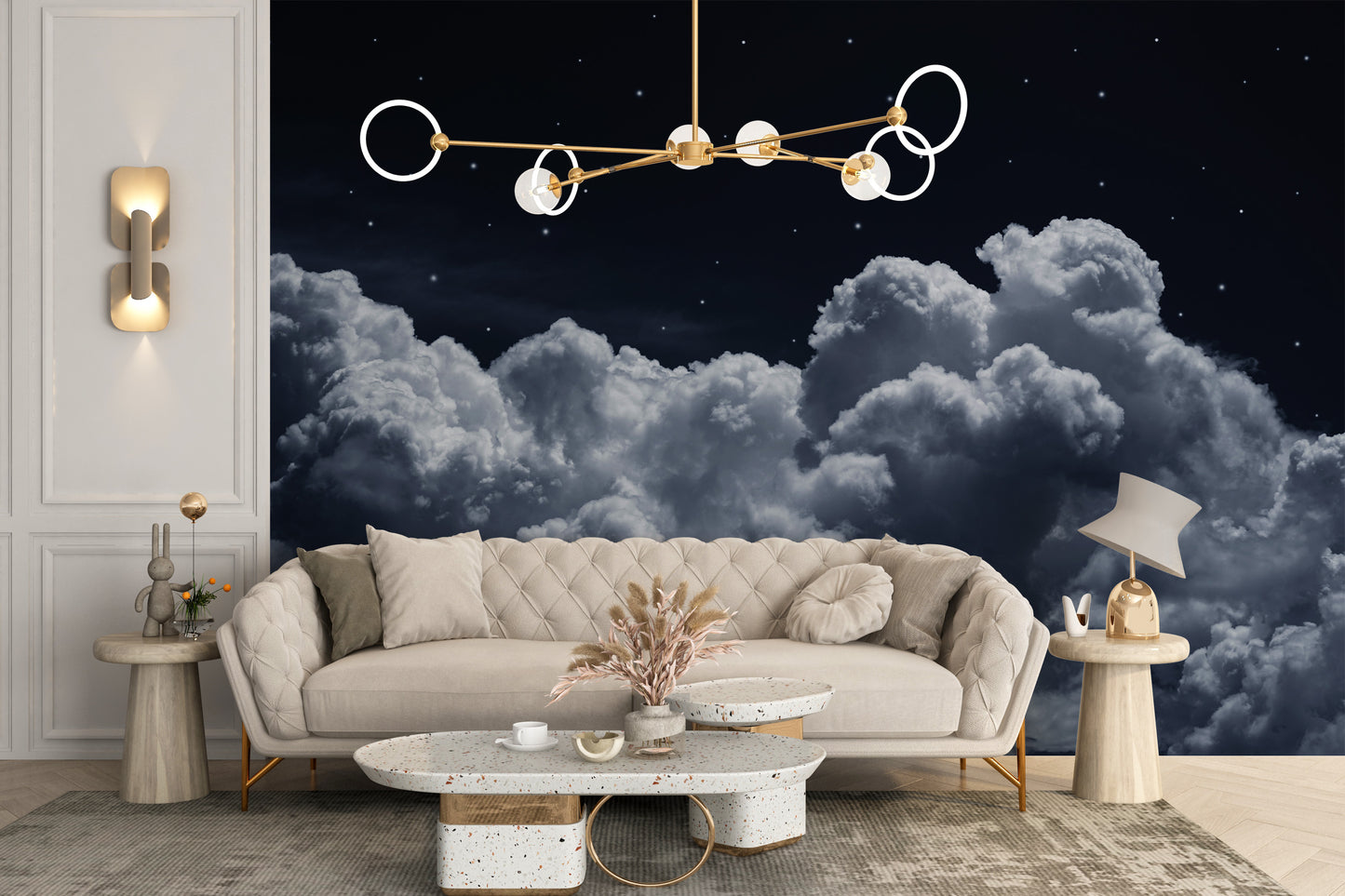 Starry Night Sky Clouds Wall Mural