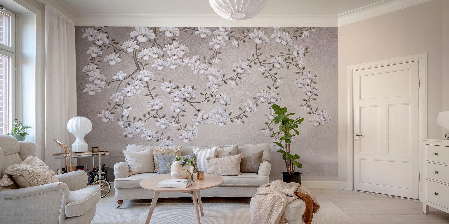 Floral Branches Mountain Wall Mural - Giffywalls