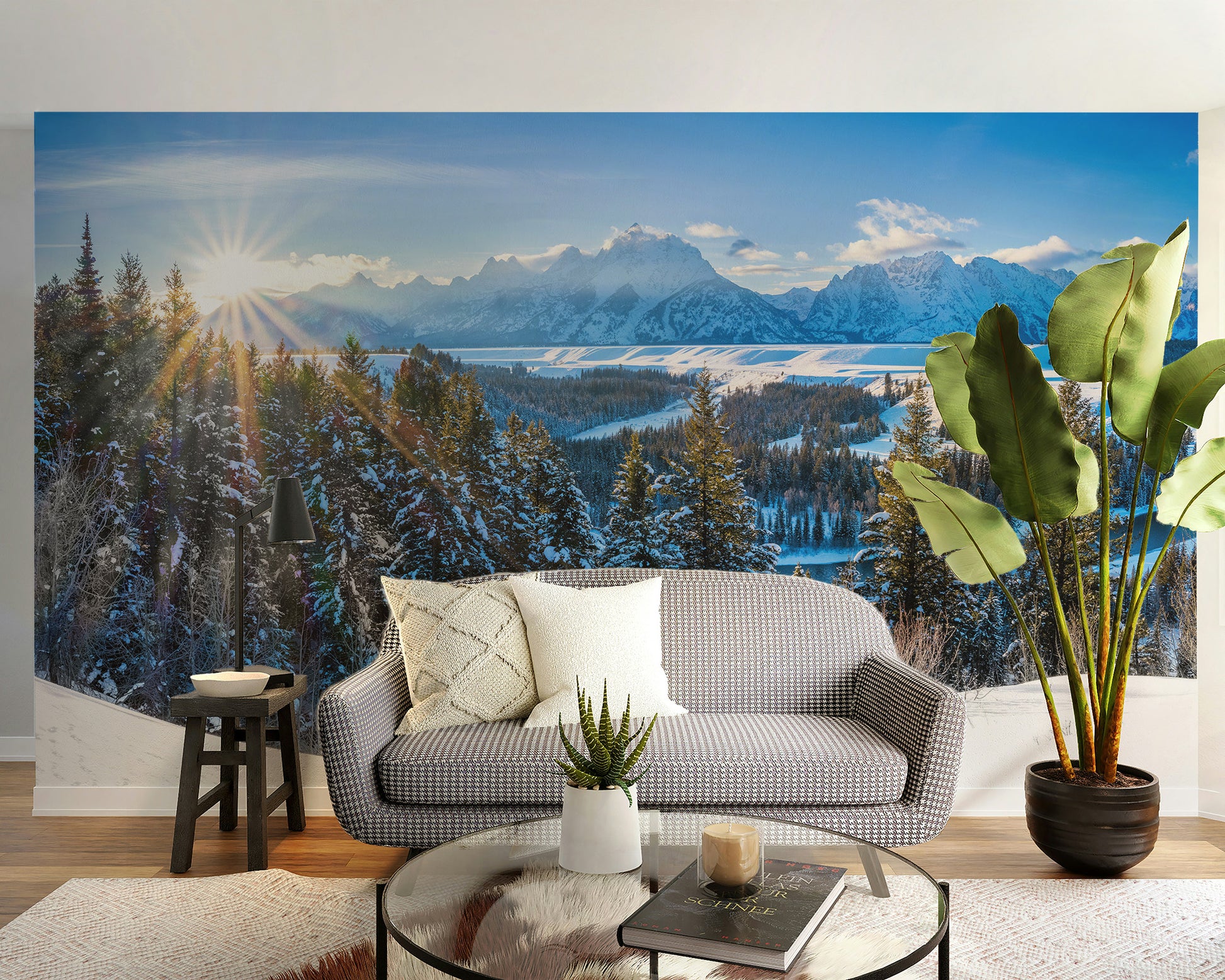 Snowy wallpaper for elegant living rooms