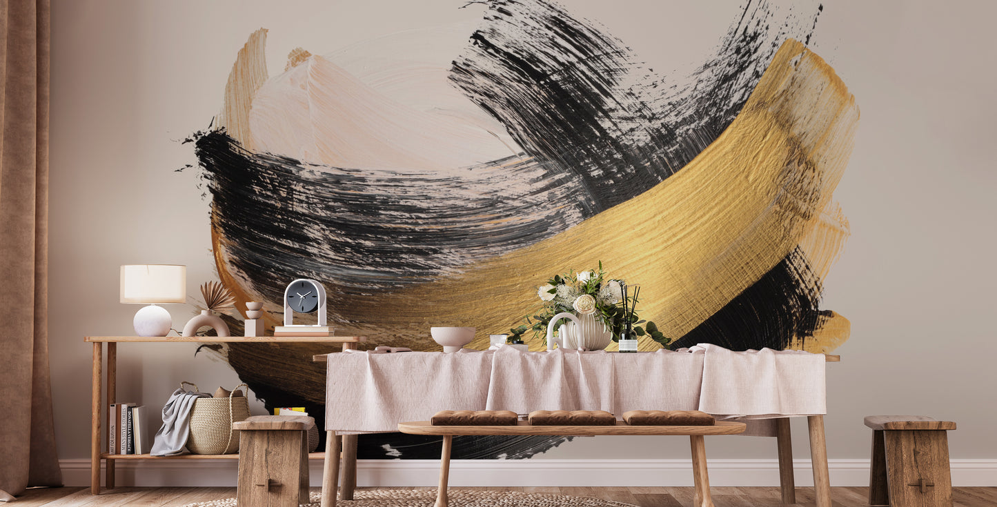 Gold and Noir Brushstroke Elegance Wall Mural