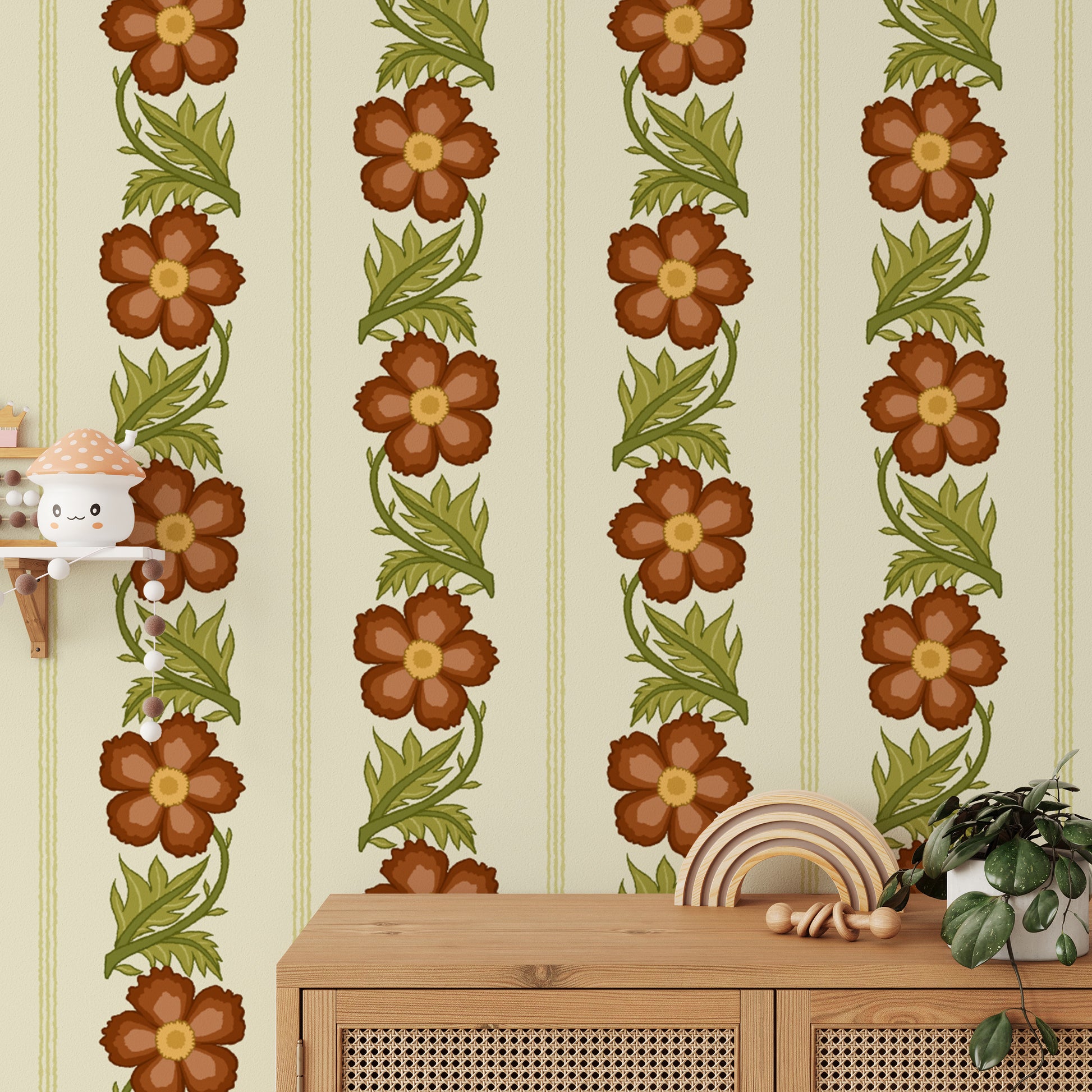 Floral Stripe Red Wallpaper - Giffywalls