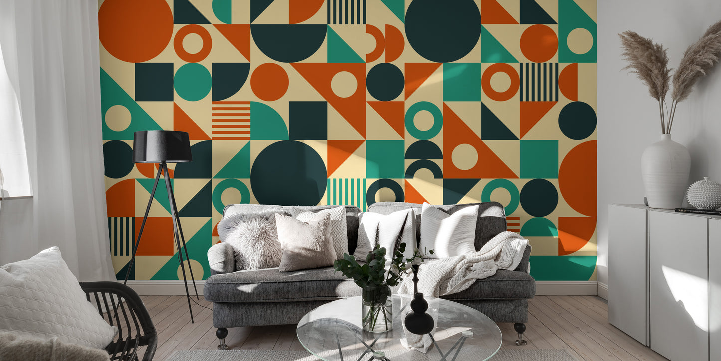 Orange & Green Mid Century Wallpaper Murals