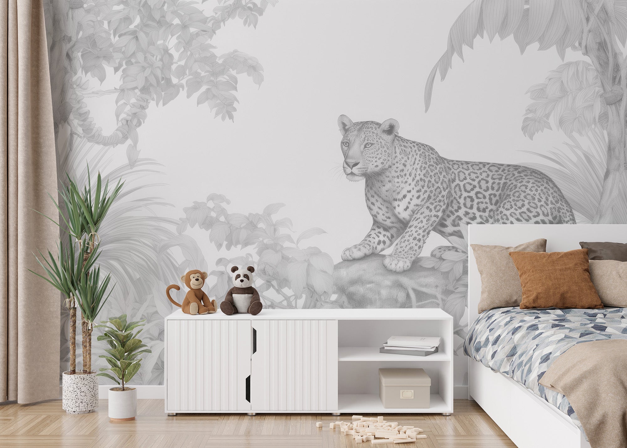 Bold black cheetah print wallpaper for an adventurous kids' room