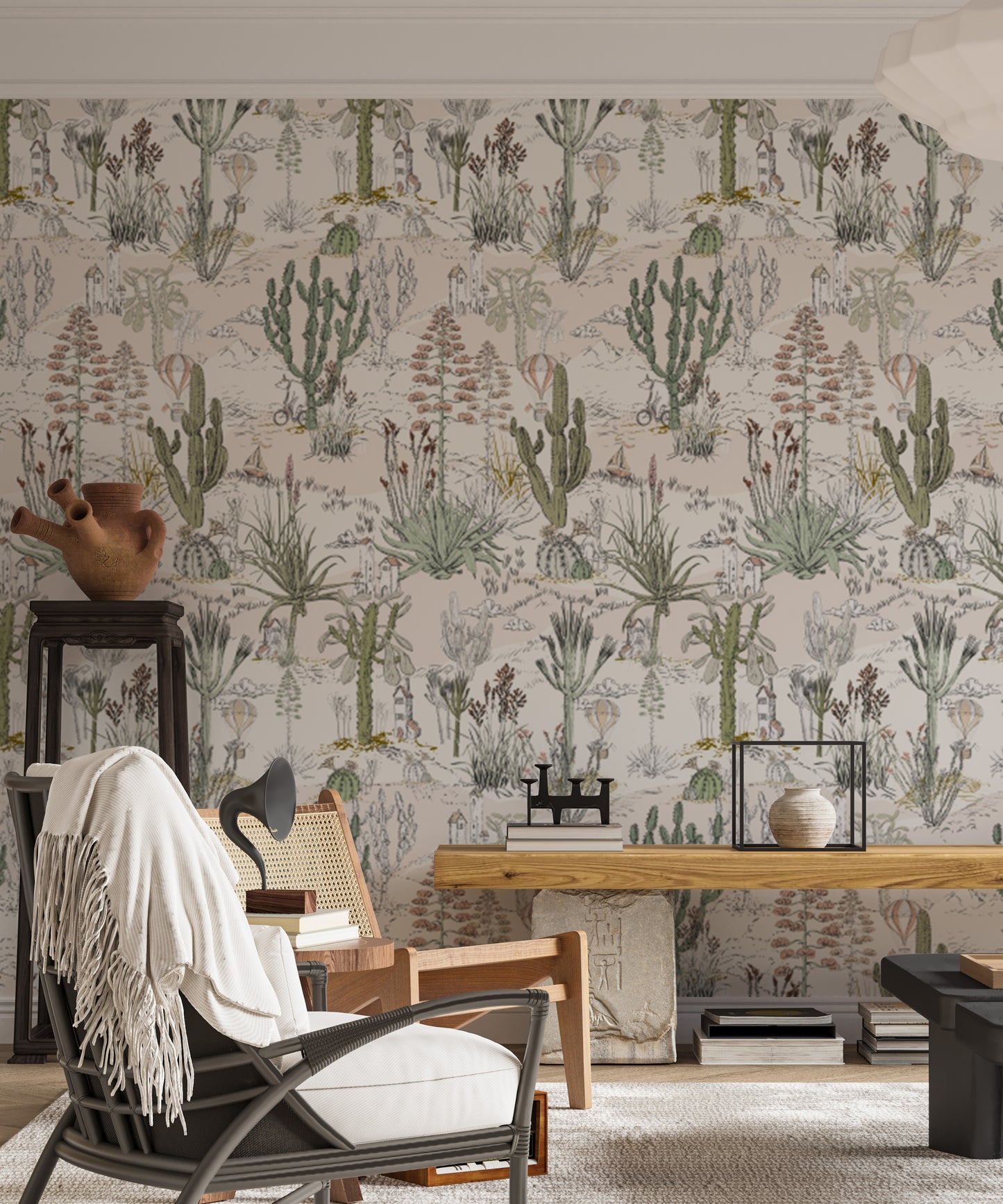 Cacti dreamland wallpaper adds whimsy to cozy desert-inspired rooms