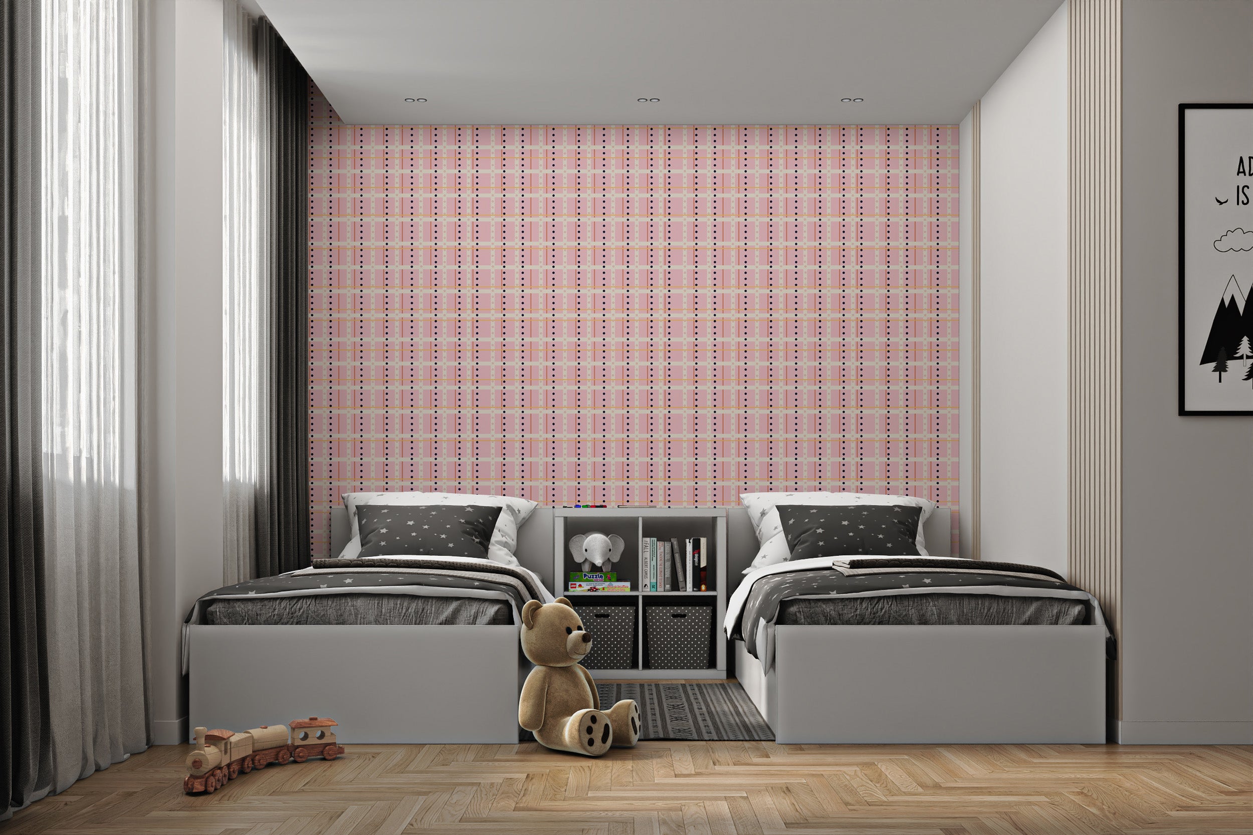 Stylish pink wallpaper with French checks