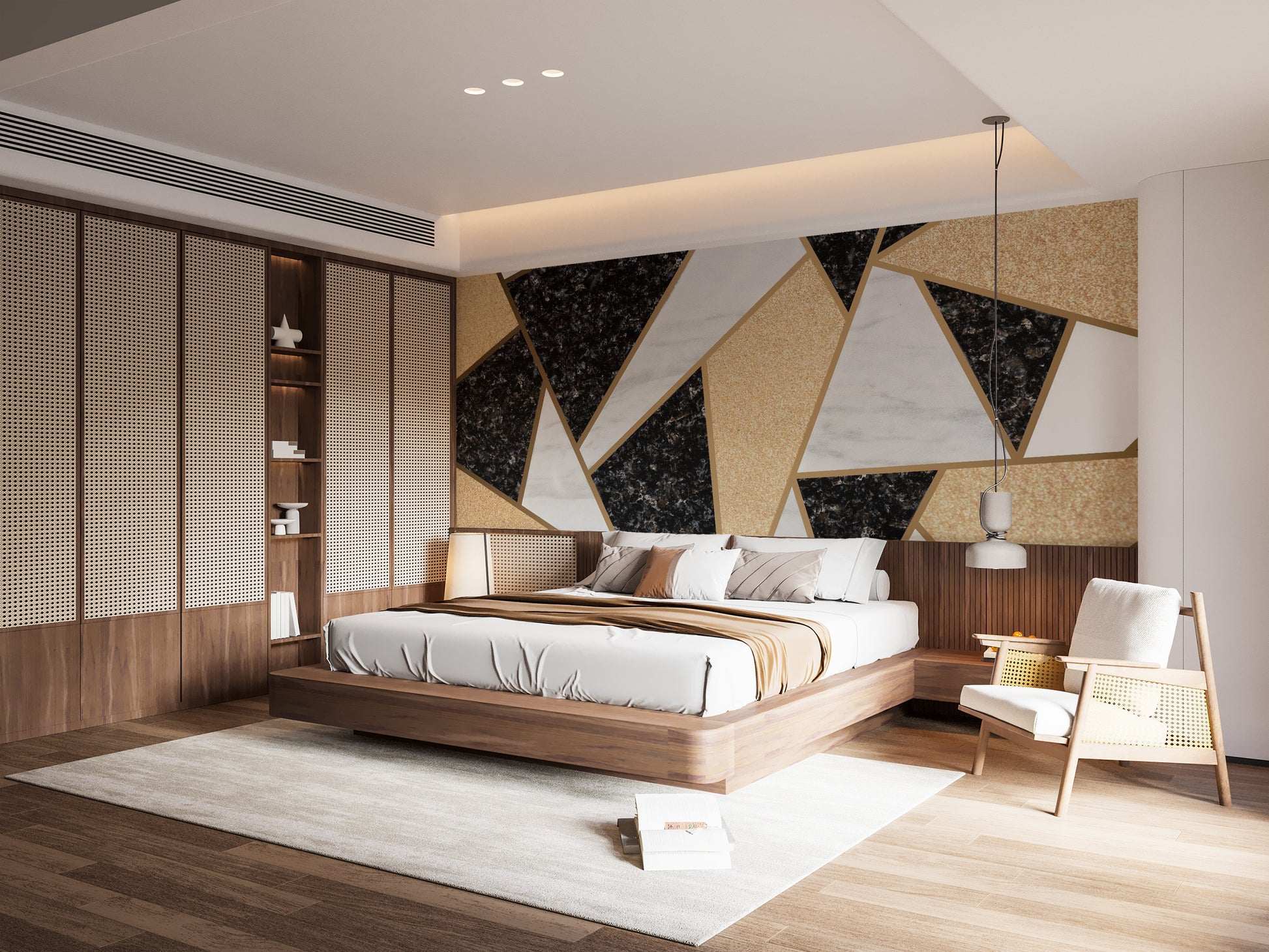 Artistic mosaic marble tiles wallpaper for refined spaces.
