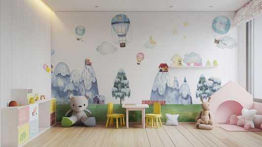 Scenic mountain wallpaper for kids' rooms
