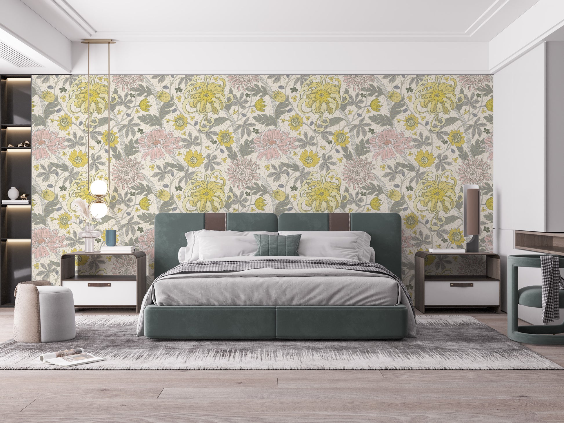 Delicate floral design in chrysanthemum wallpaper