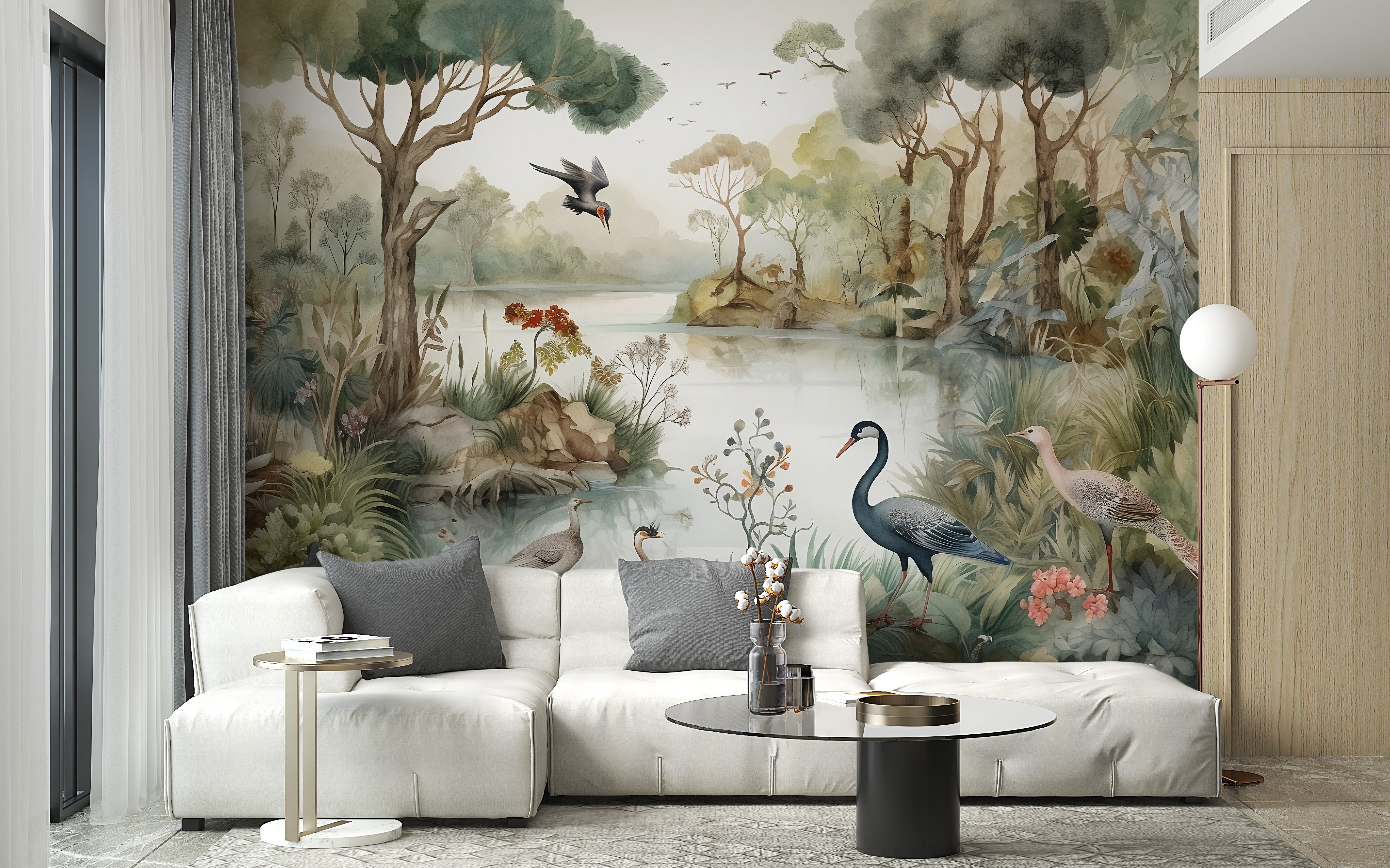 Artistic peacock wallpaper mural design
