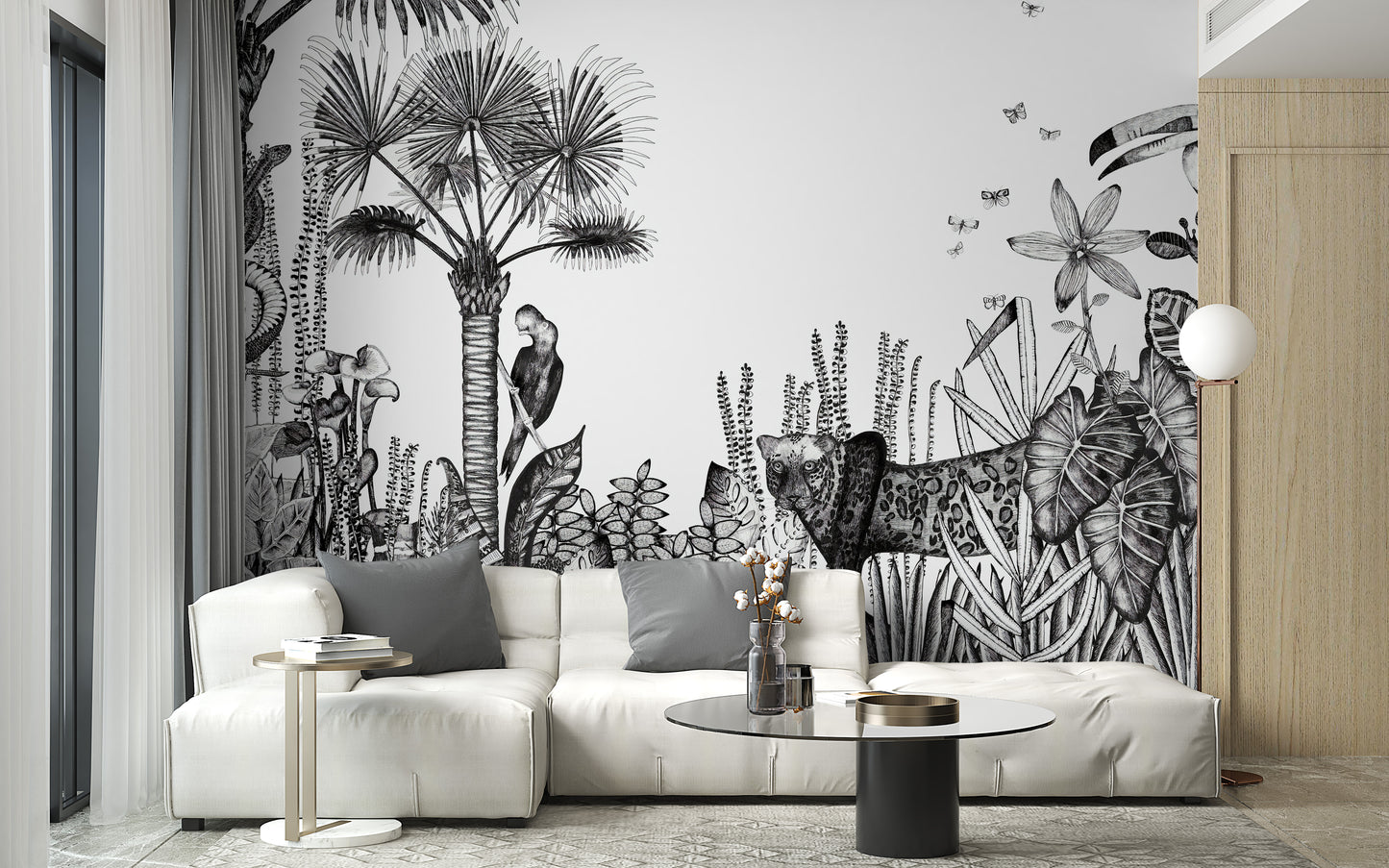 Charcoal Pencil Art Tropical Wallpaper Murals