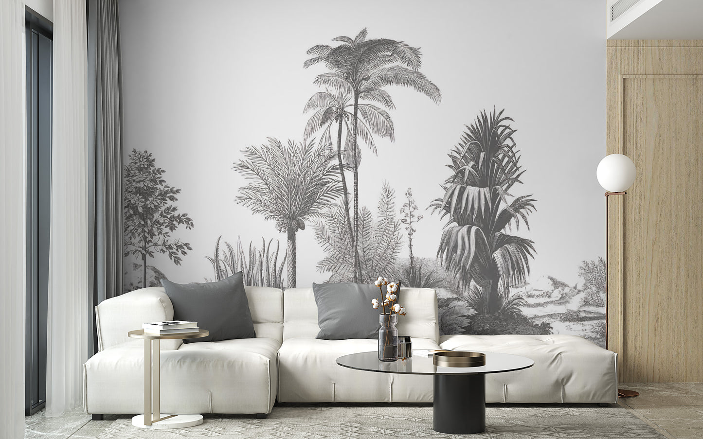 Gray Tone Tropical Serene Wallpaper Murals