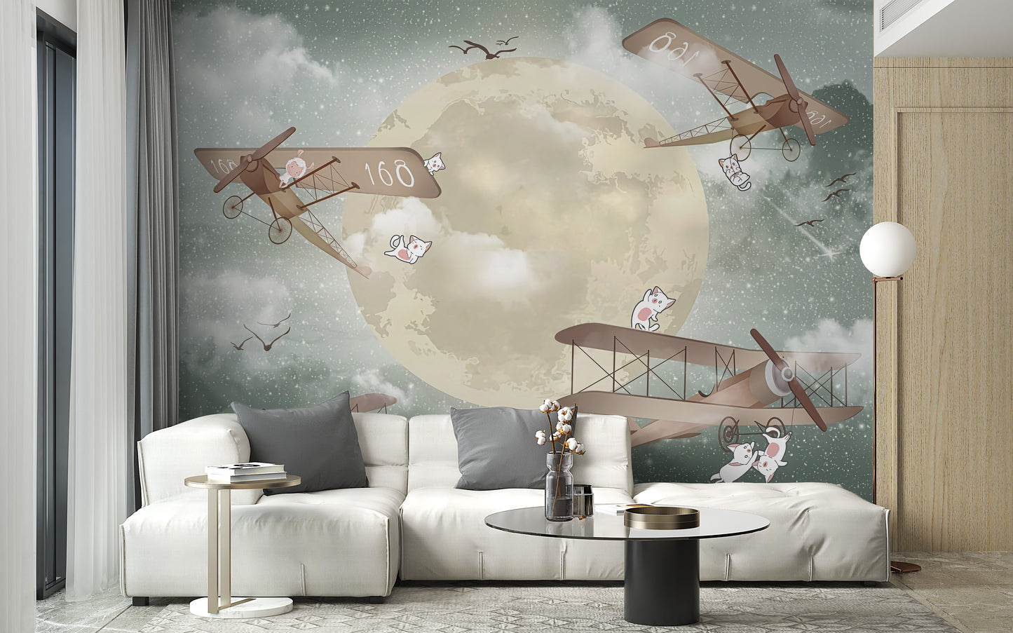 Moonlight Airplanes Wallpaper Murals