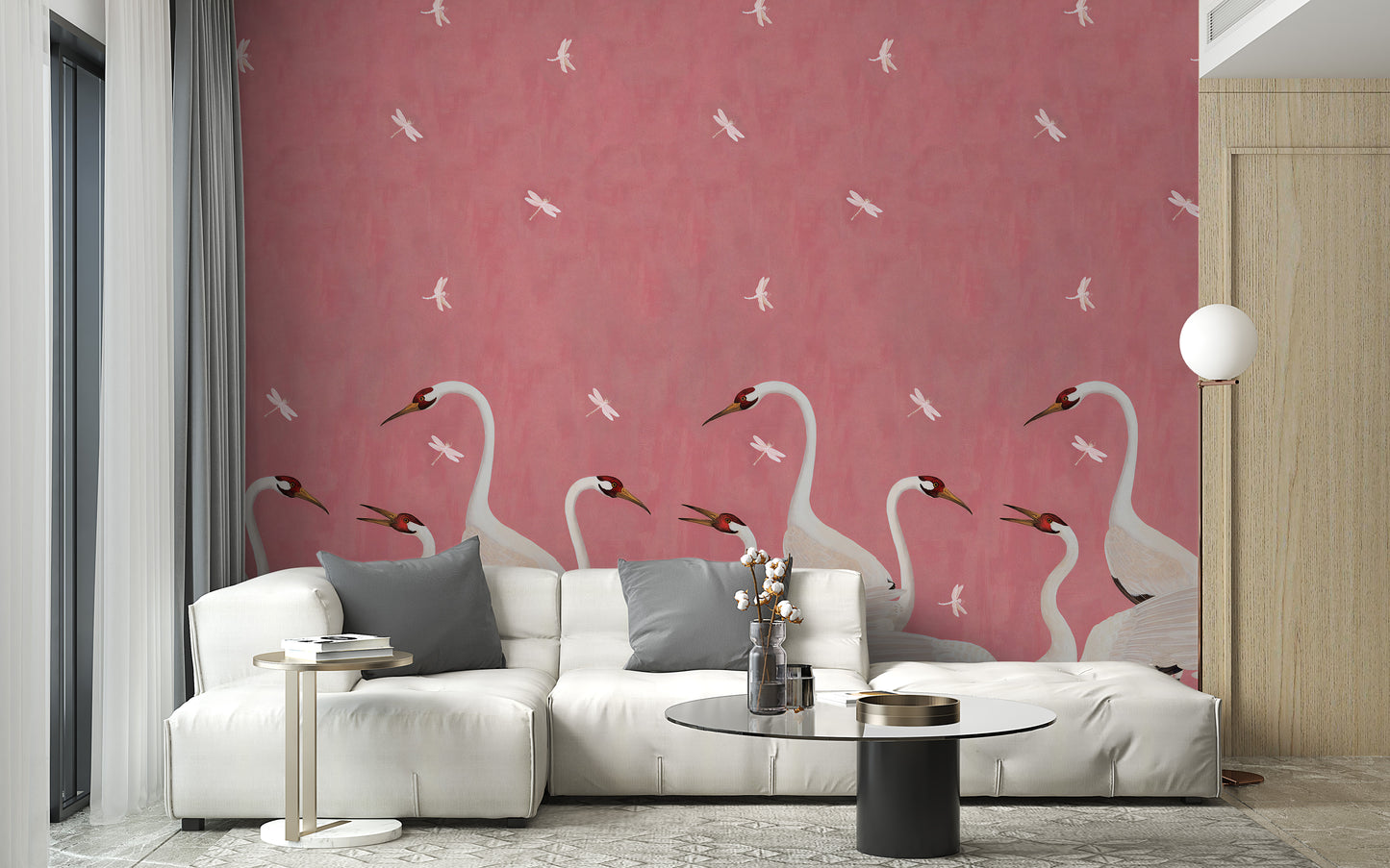 Pink Cranes Wallpaper for Rooms
