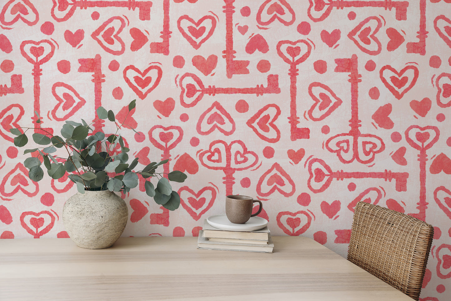 Playful key and heart pattern for walls
