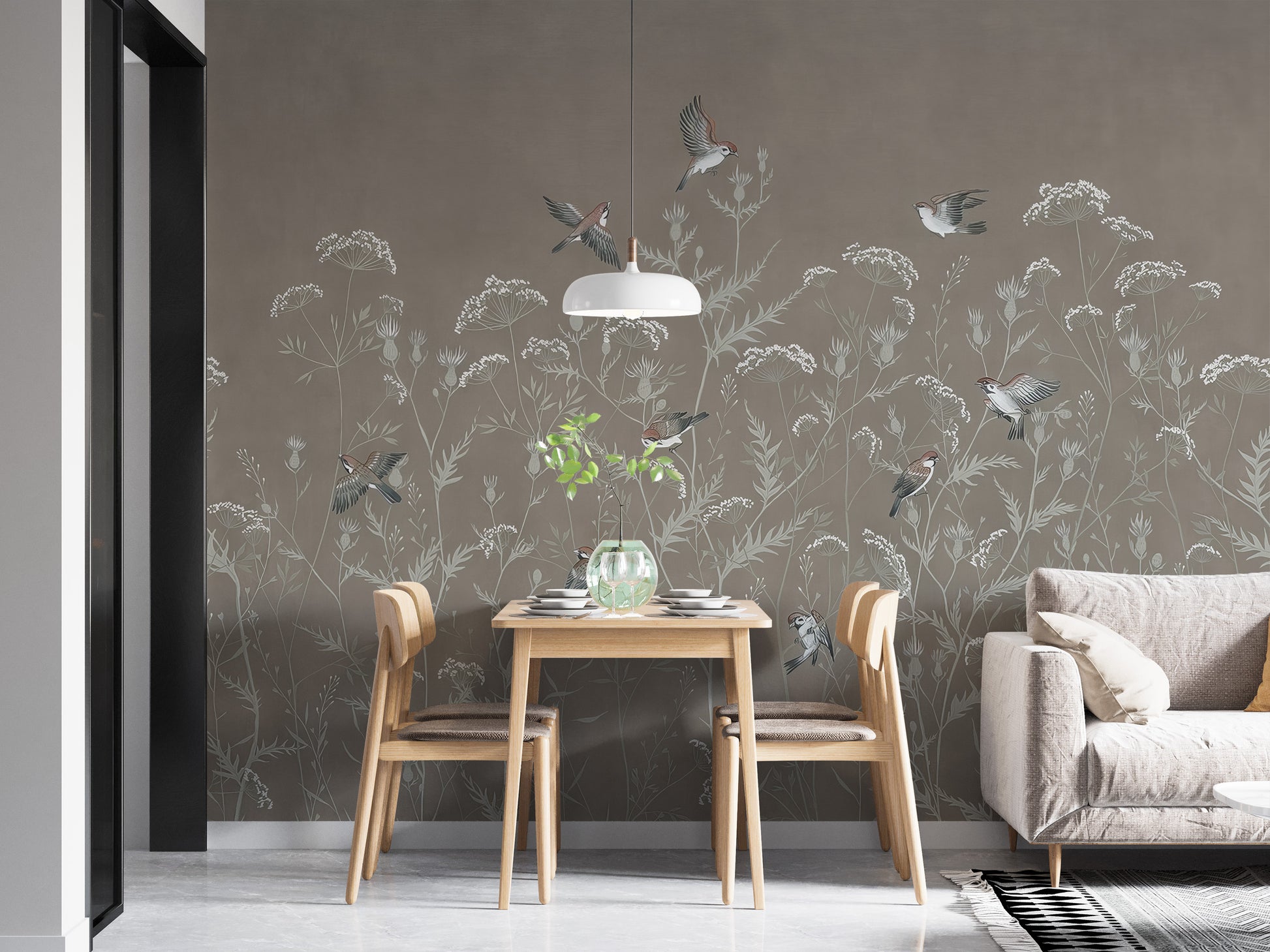 Serene meadow-themed mural for walls