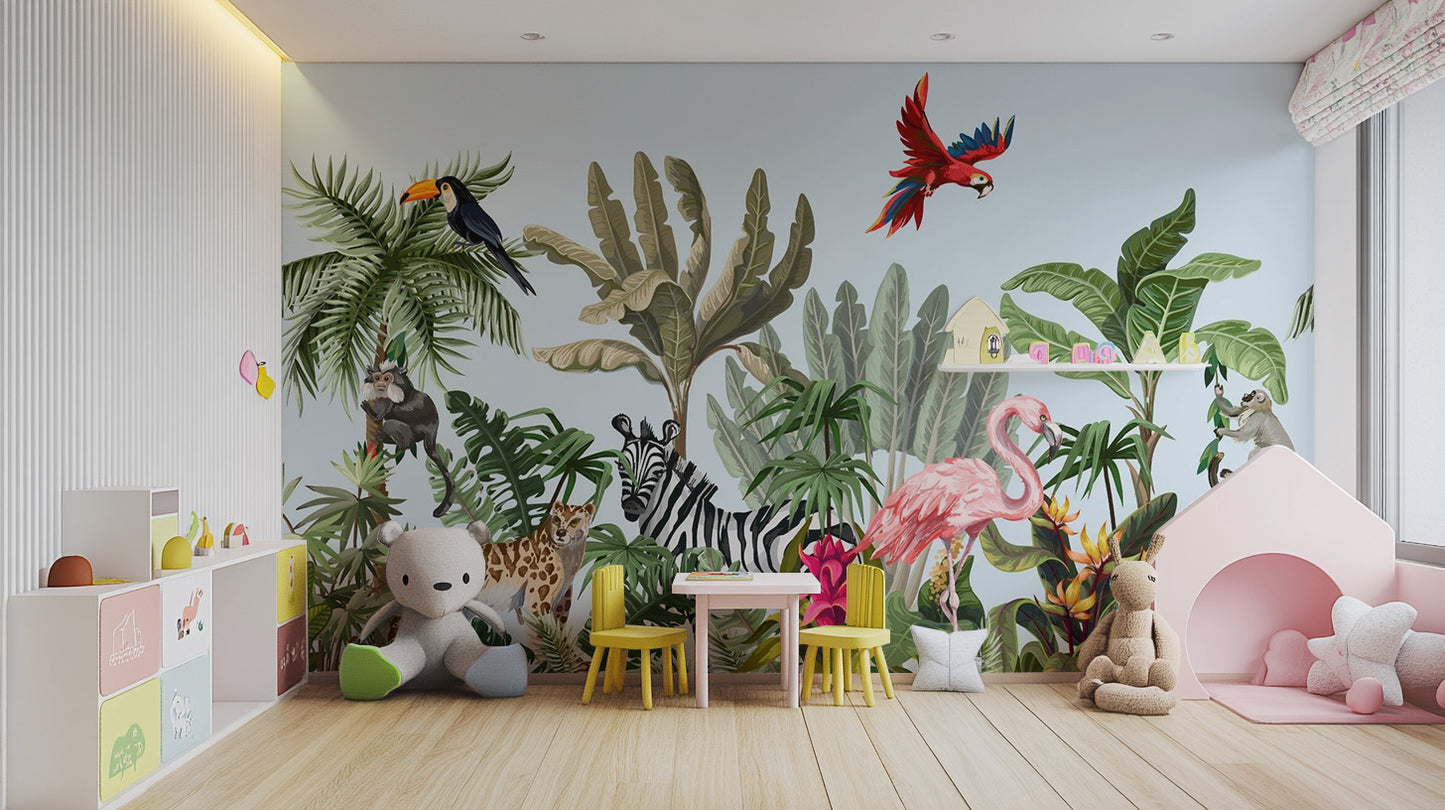 Tropical Animals & Birds Wallpaper Mural - Giffywalls