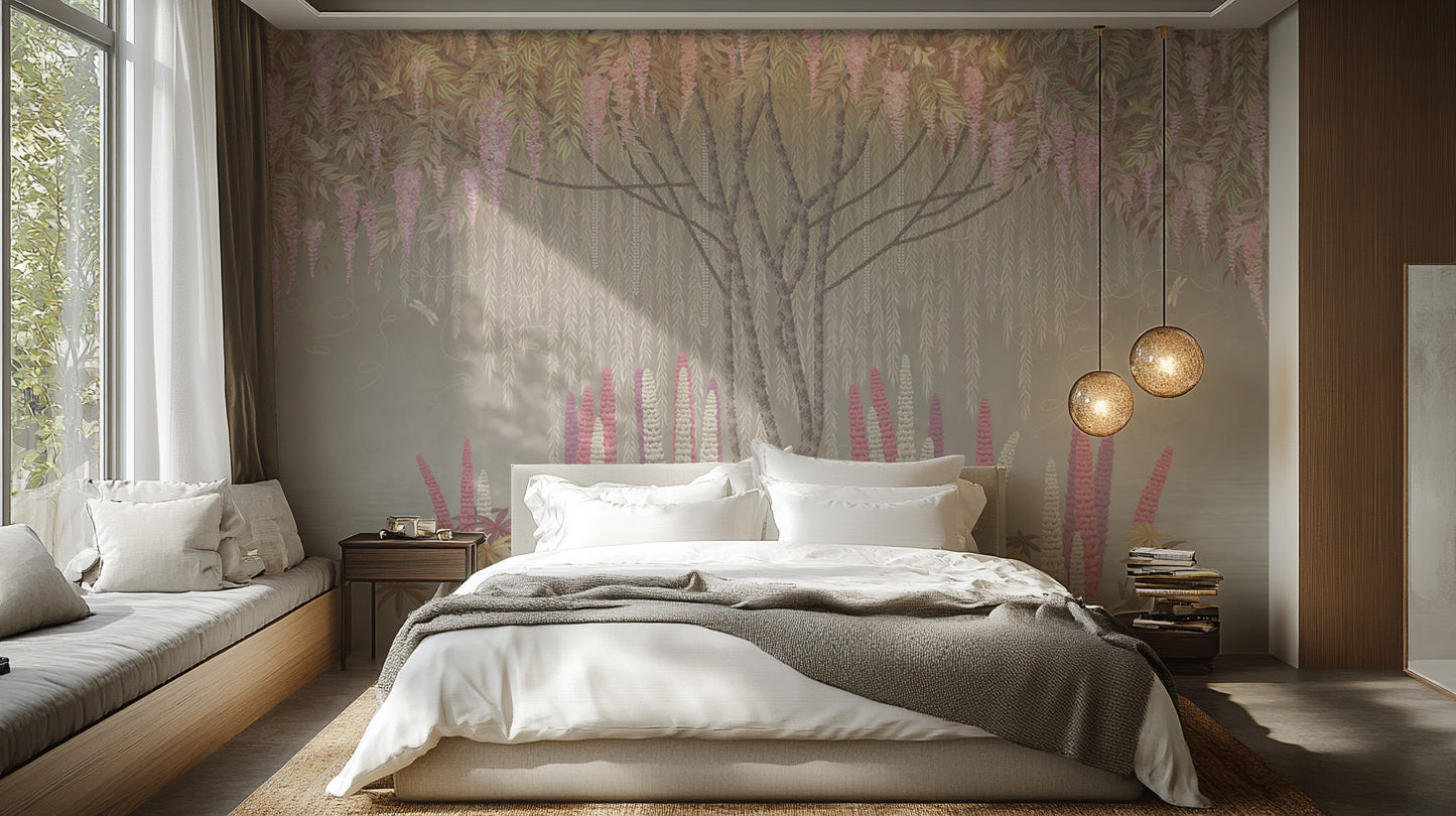 Mural wallpaper displaying historic hues wisteria