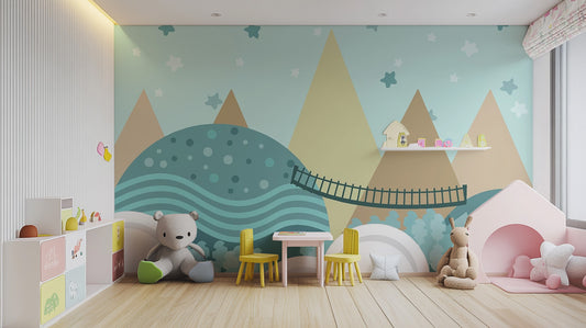 Kids Animated Pastel Motifs Wallpaper for playful rooms
