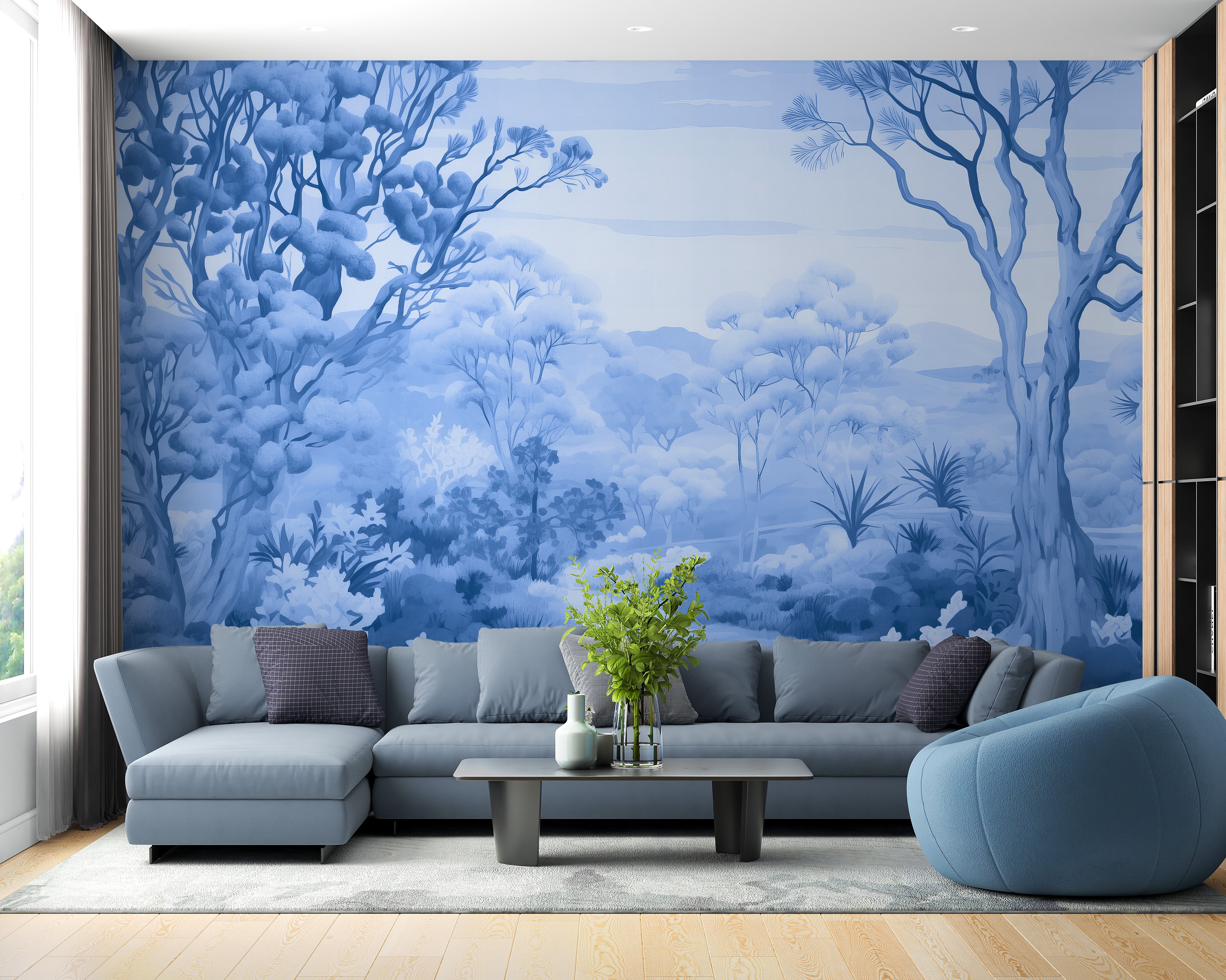 Autumn Forest Blue Color Wallpaper Mural - Giffywalls