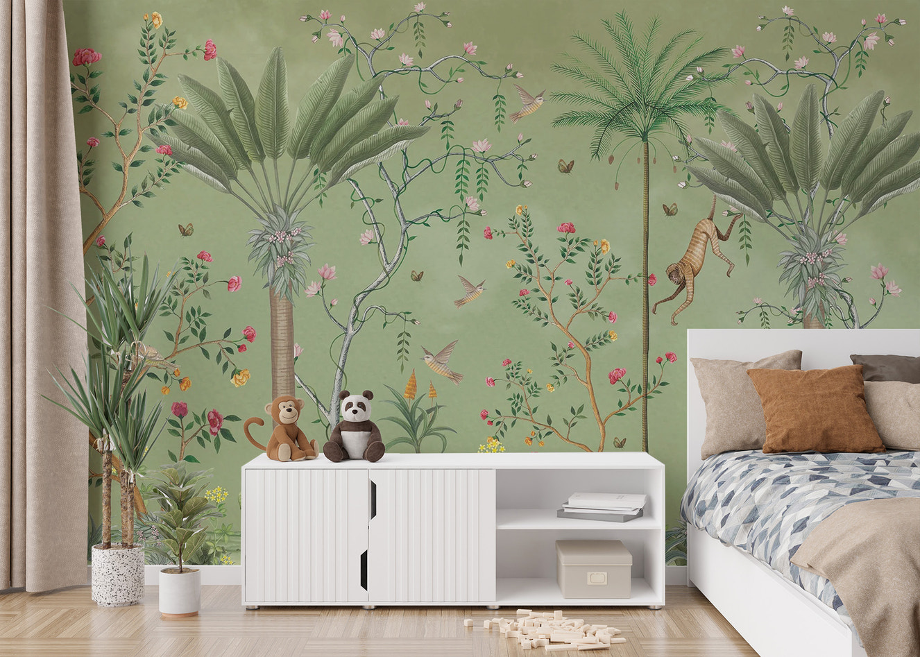 Exotic Chinoiserie Tropical Scene Wallpaper
