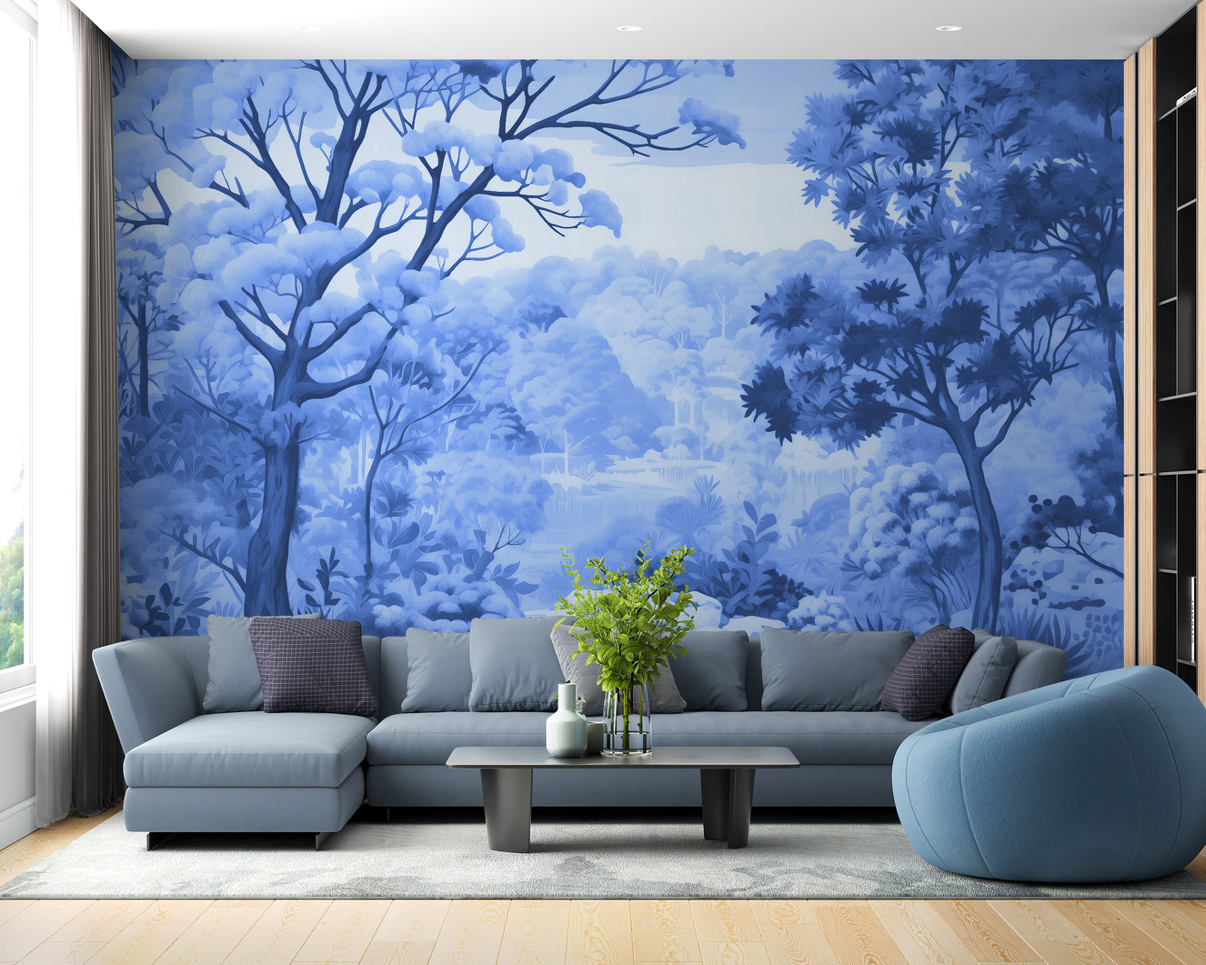 Watercolor autumn forest wallpaper mural for a serene fall ambiance.