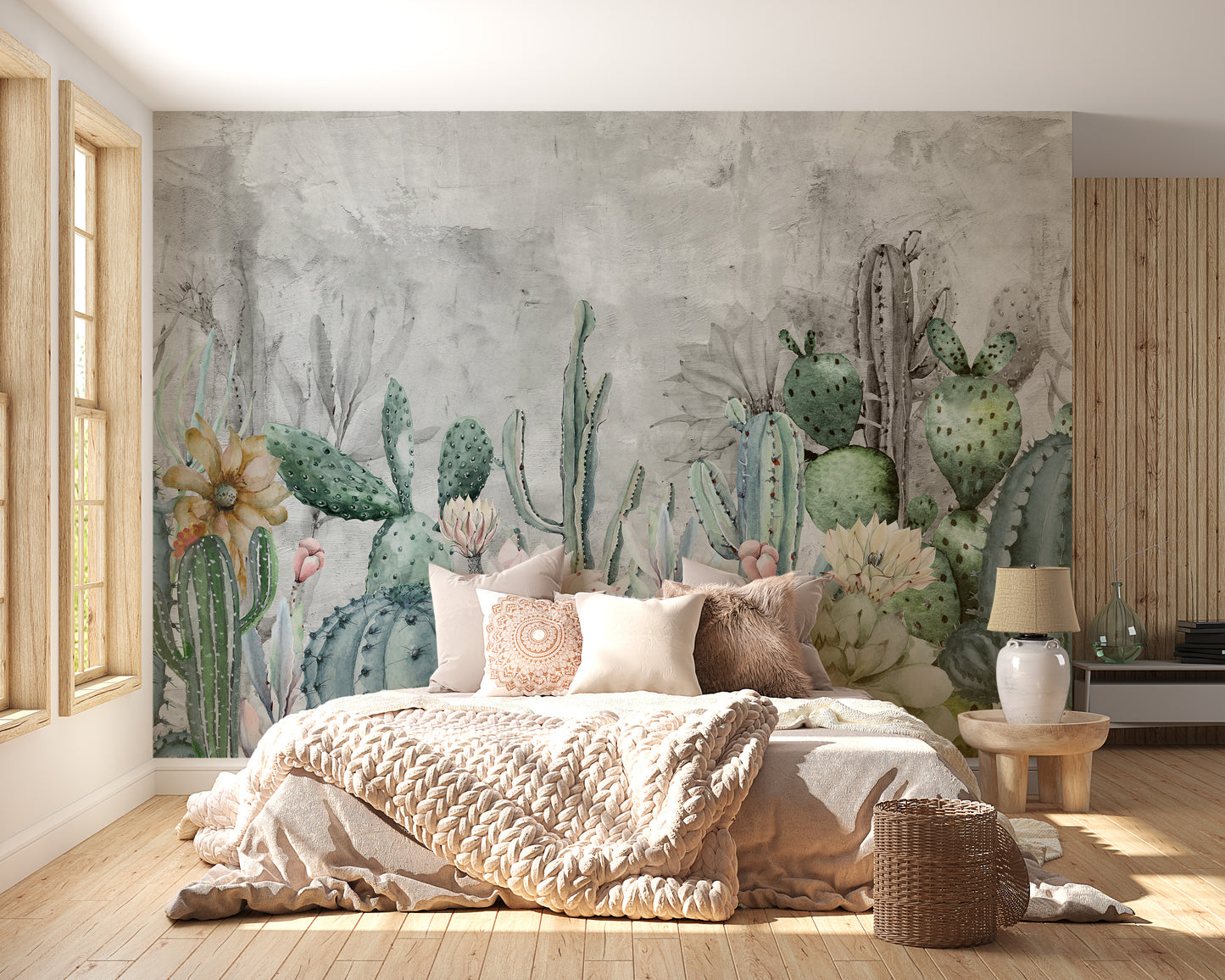 Green Cactus in Desert Wallpaper Murals