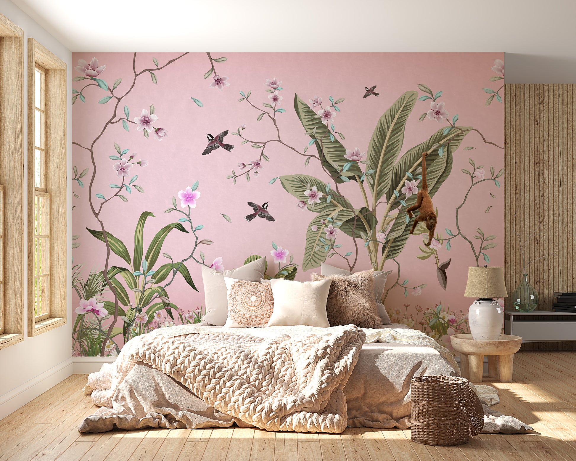 Feminine Pink Floral Peel and Stick Mural
