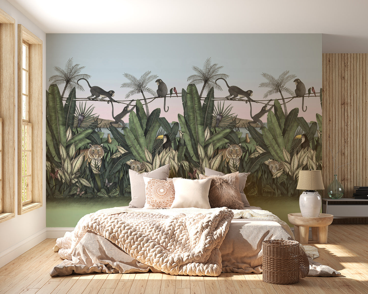 Cute Green Forest Animal Wallpaper Mural - Giffywalls