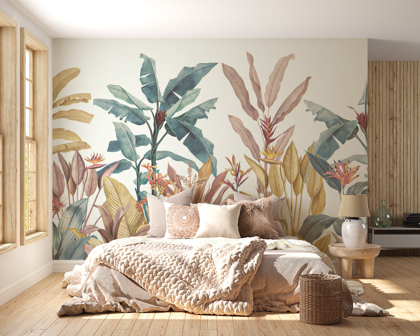 Dusty Pink Green Tropical Wallpaper Mural