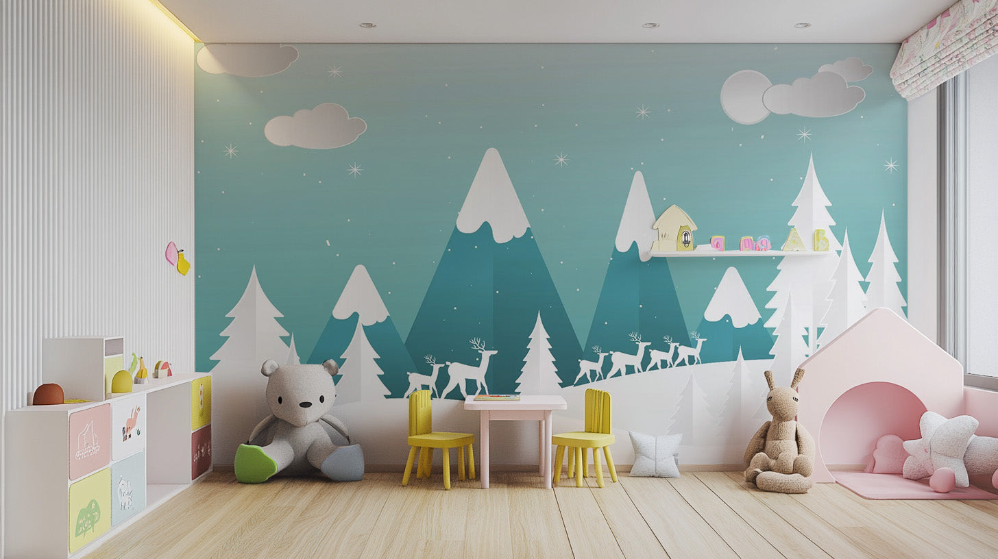 Turquoise Color Snowpeaks Wallpaper Mural