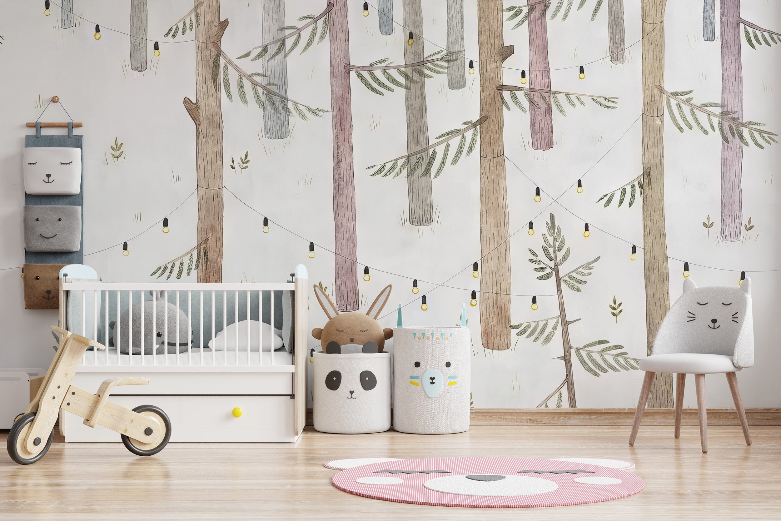 Playful woodland animals mural for kids