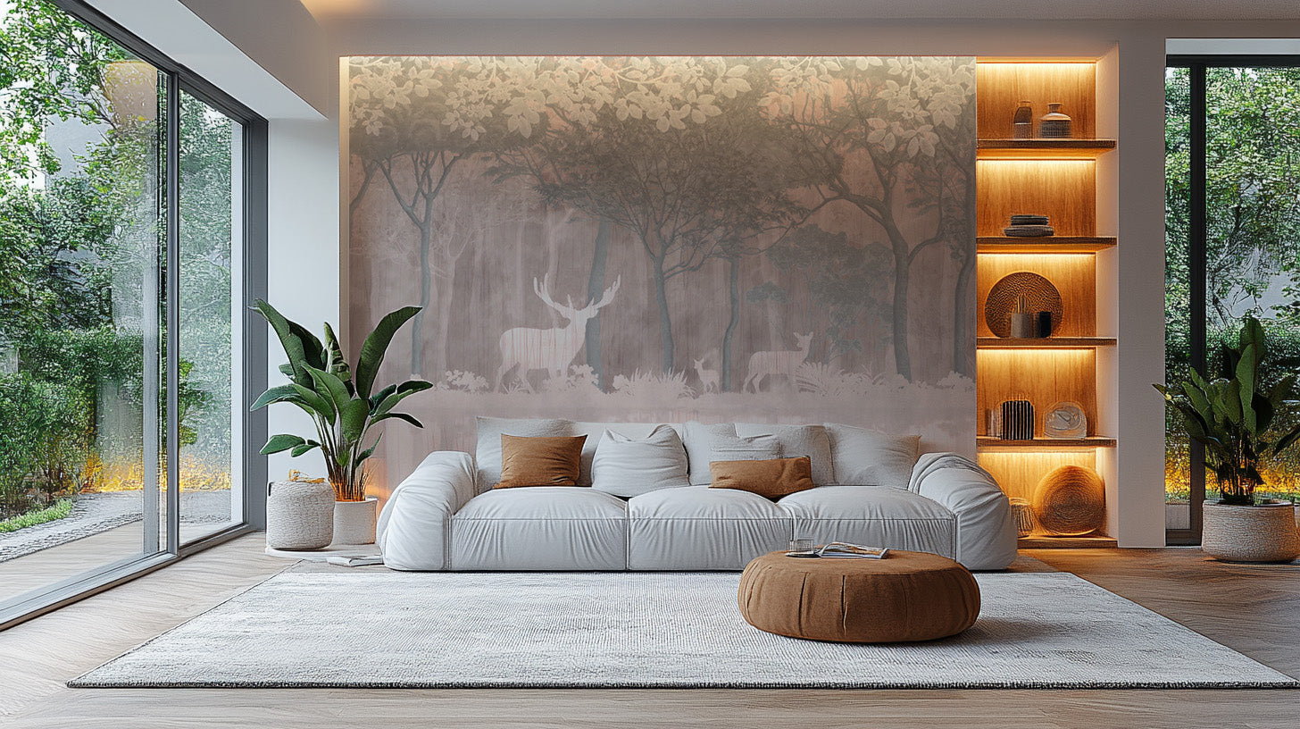 Enchanted jungle wallpaper mural with deer