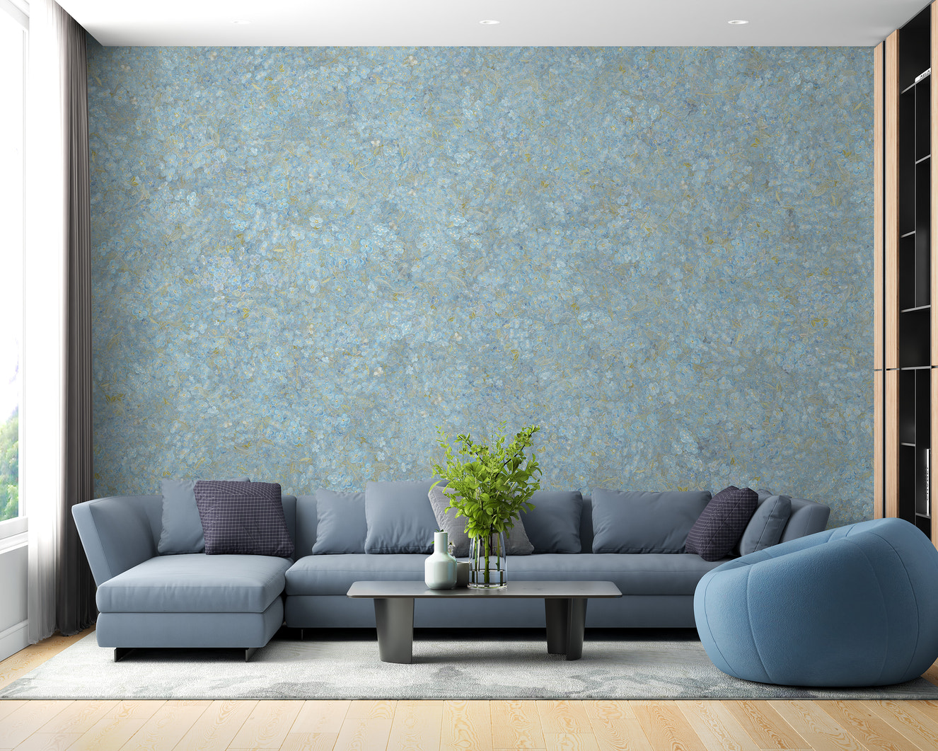 Soft blue floral wallpaper design murals
