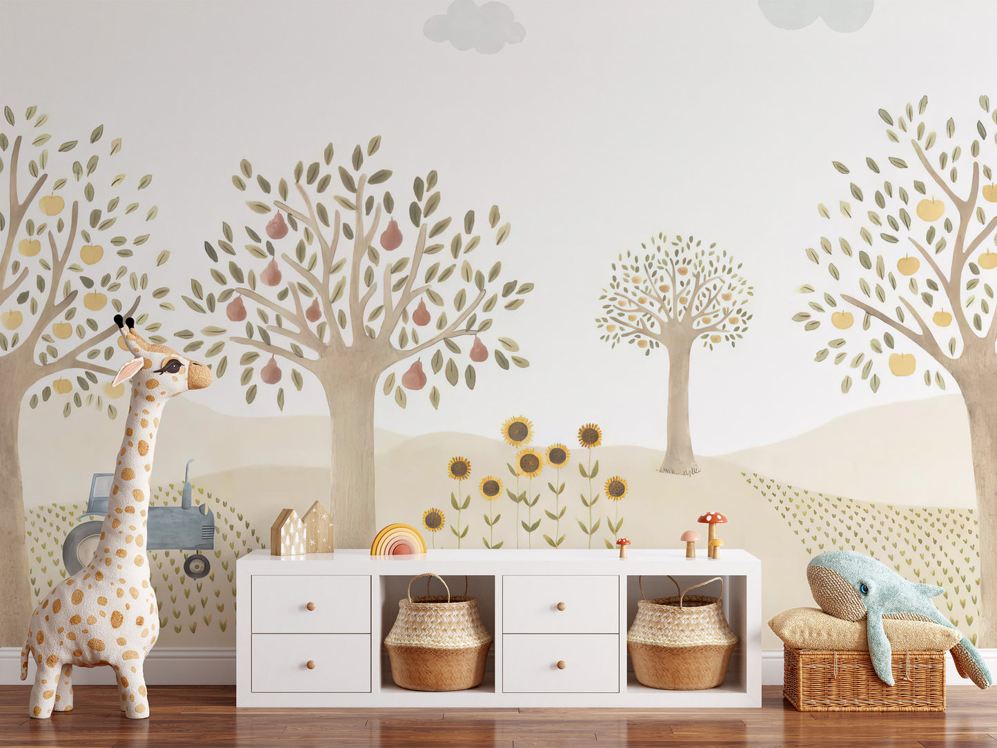 Whimsical countryside wall mural for nursery rooms