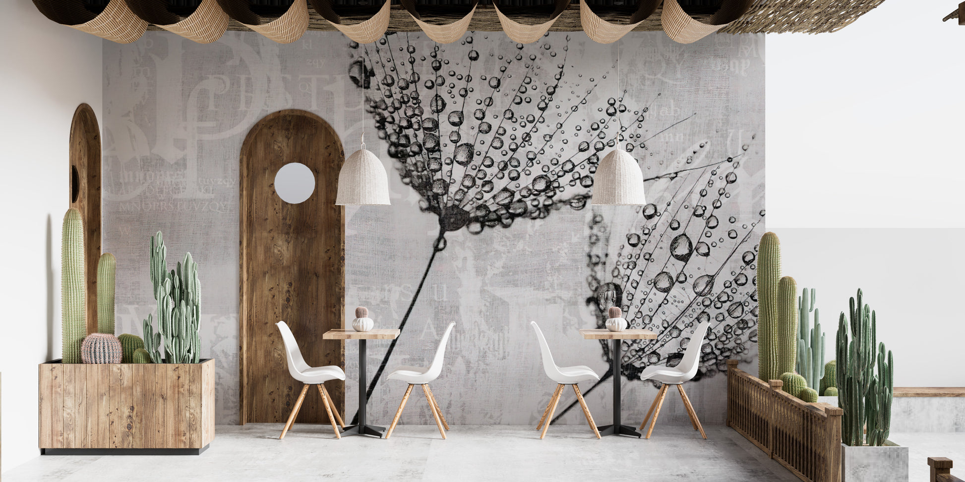 Sophisticated dandelion rain effect wallpaper for interiors
