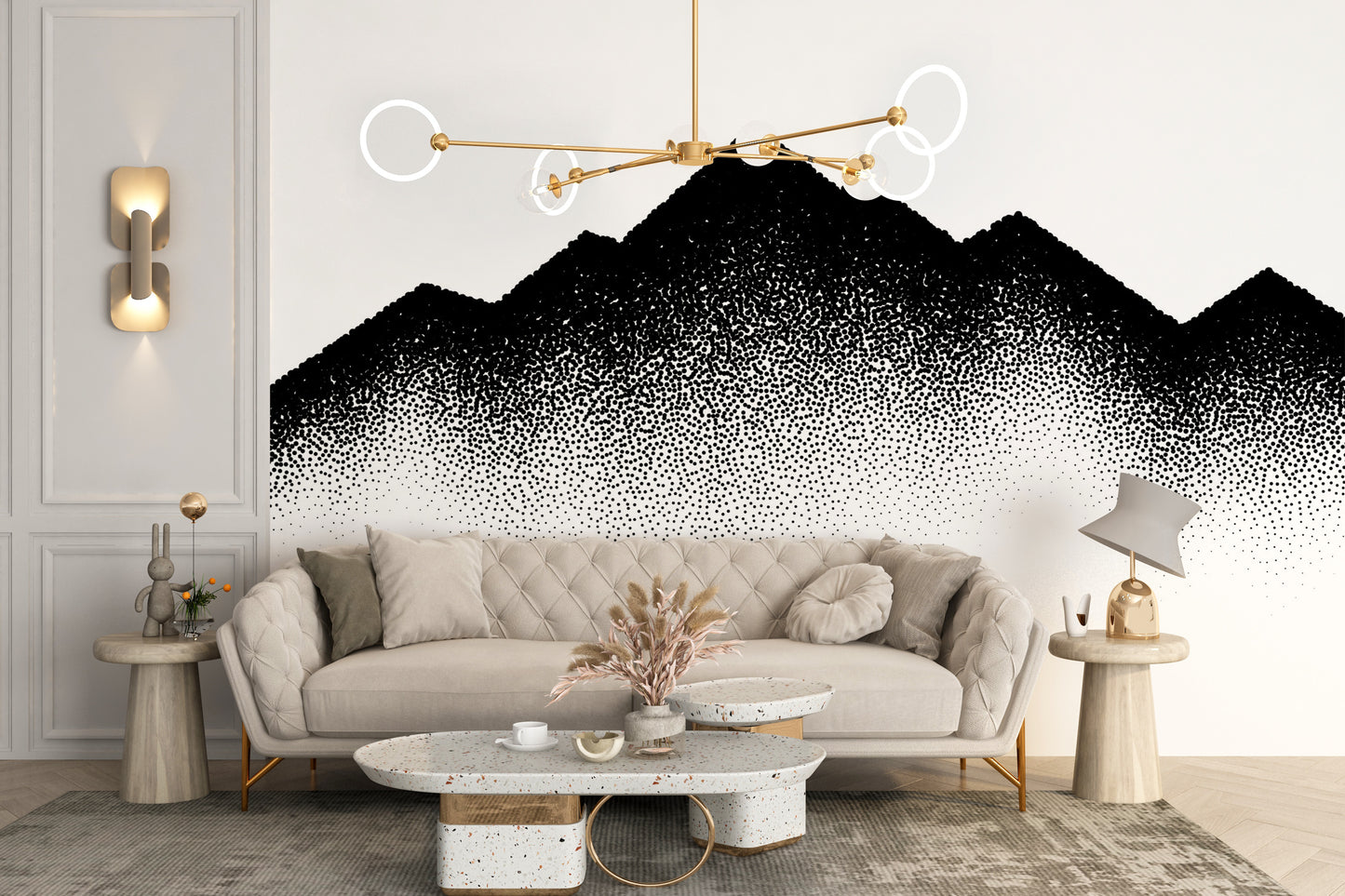 Mountains Wave Scattered Dots Wallpaper Murals