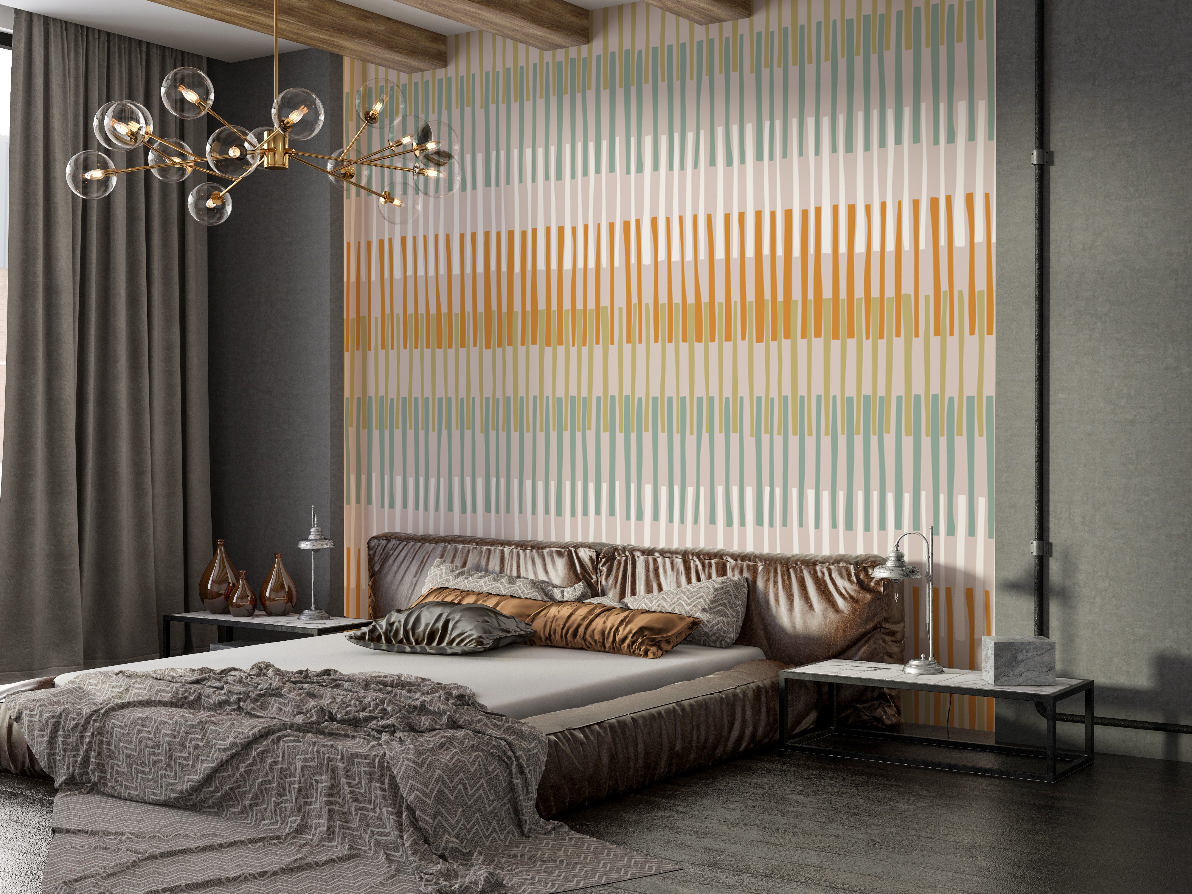 Geometric Elegance with Earthy Stripes Wallpaper
