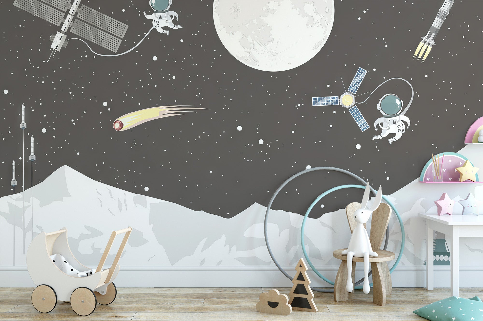 Moon and stars mural for nursery decor
