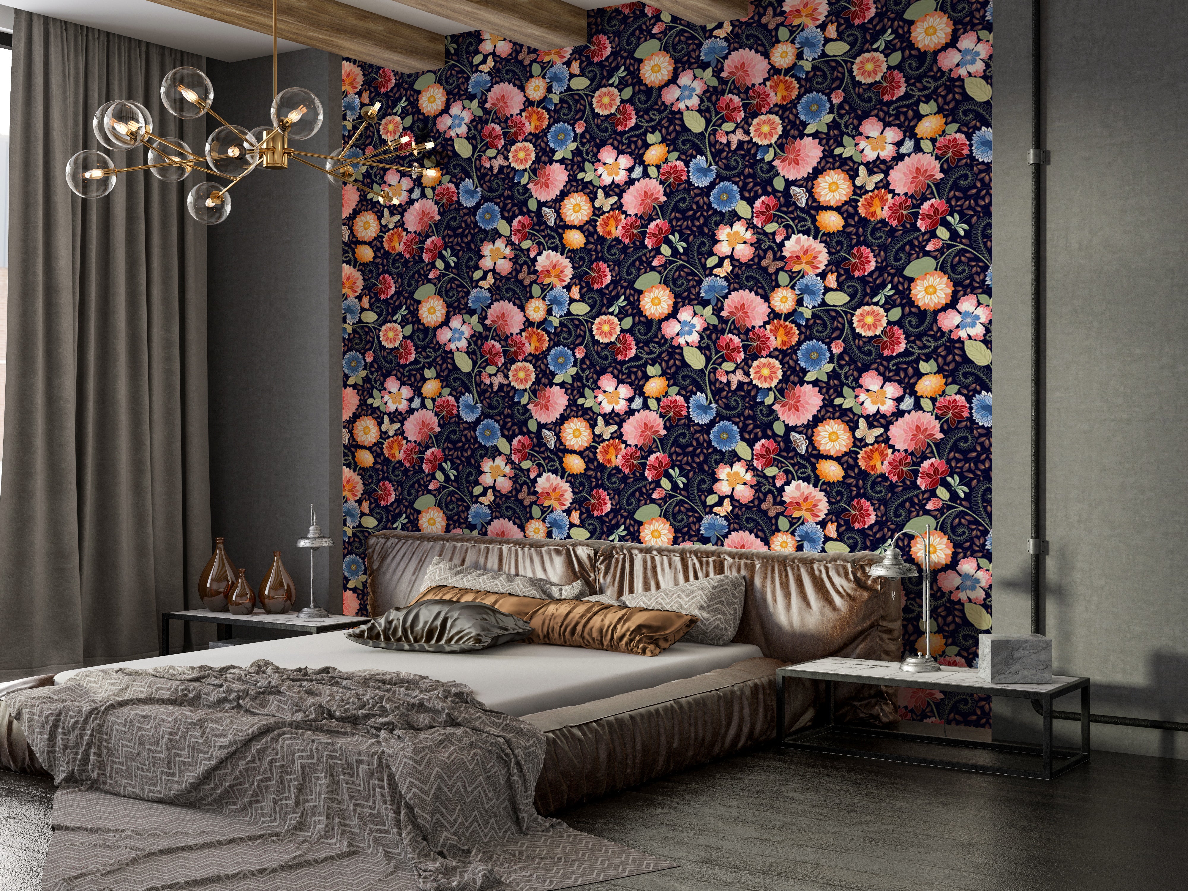 Modern Blue Haven wallpaper with flowers