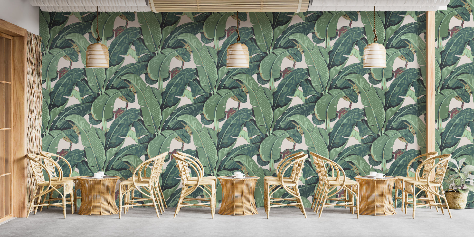 Lush green tropical banana leaf wallpaper
