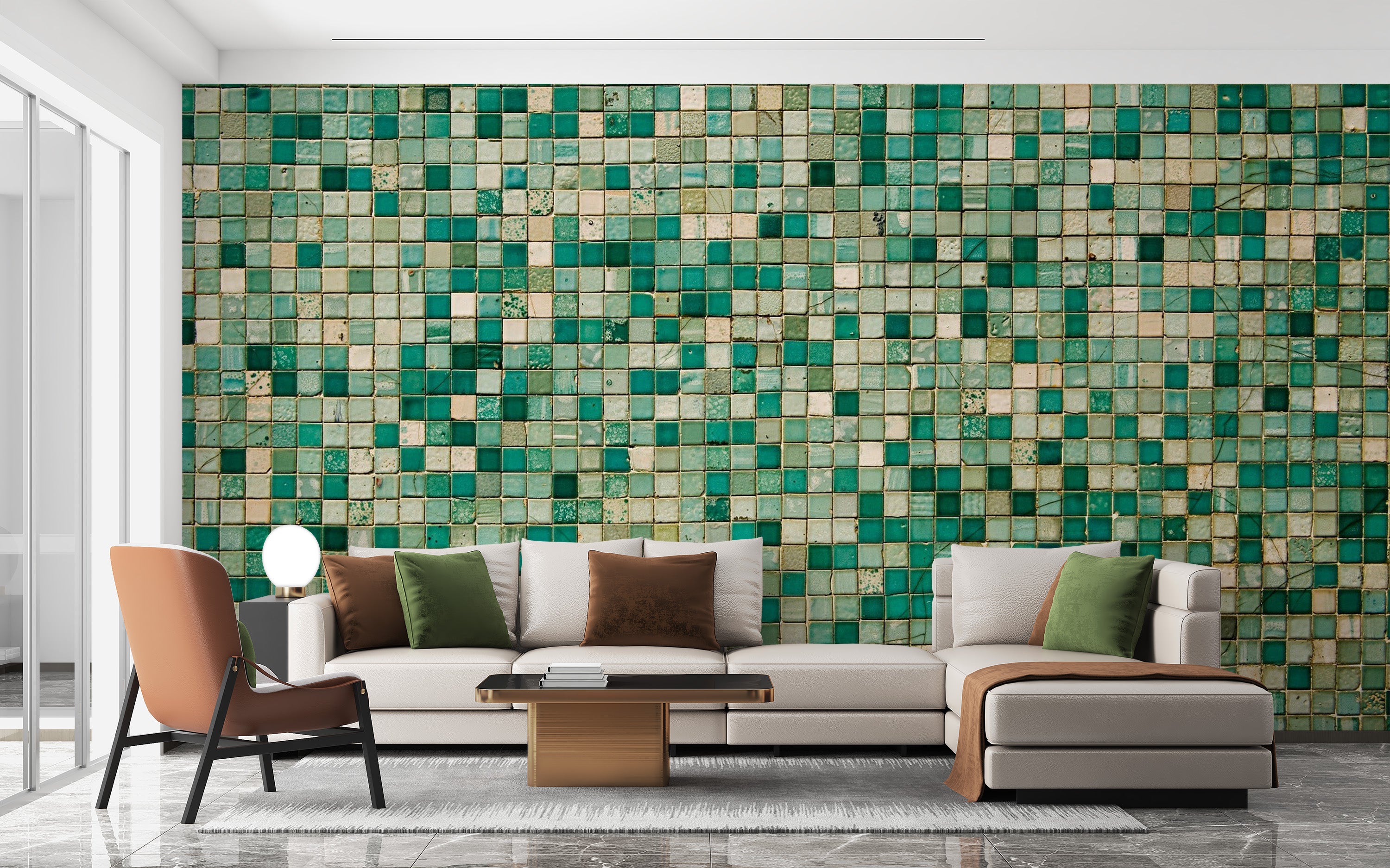 Stylish Faux Mosaic Tile Wall Mural Design