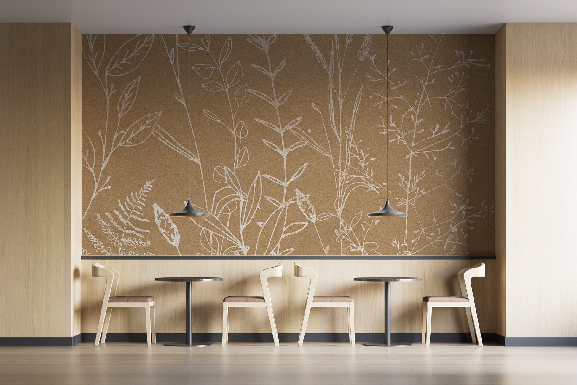 Minimalist herbs garden wallpaper in beige tones