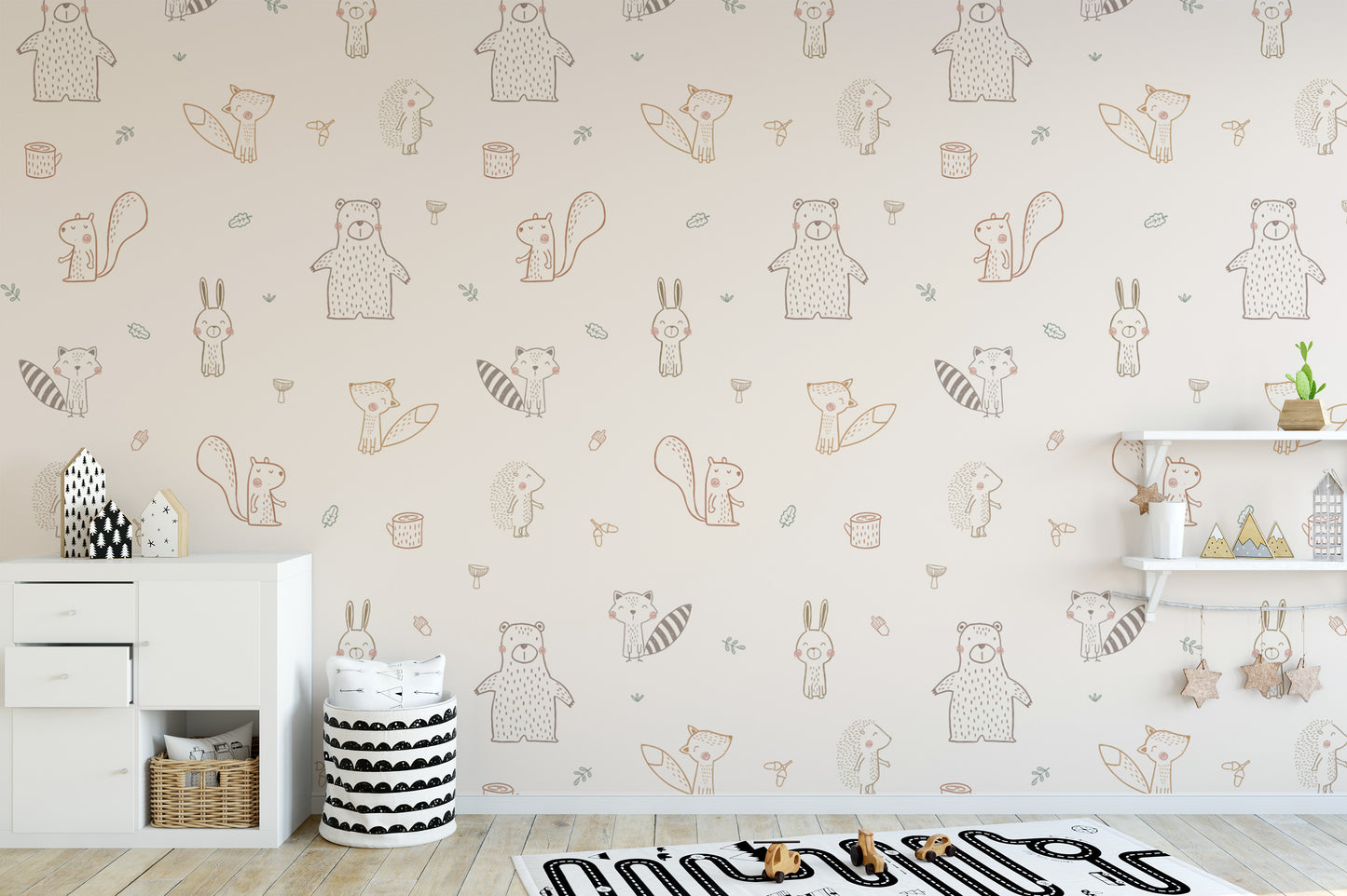 Baby forest friends mural for a charming woodland vibe.
